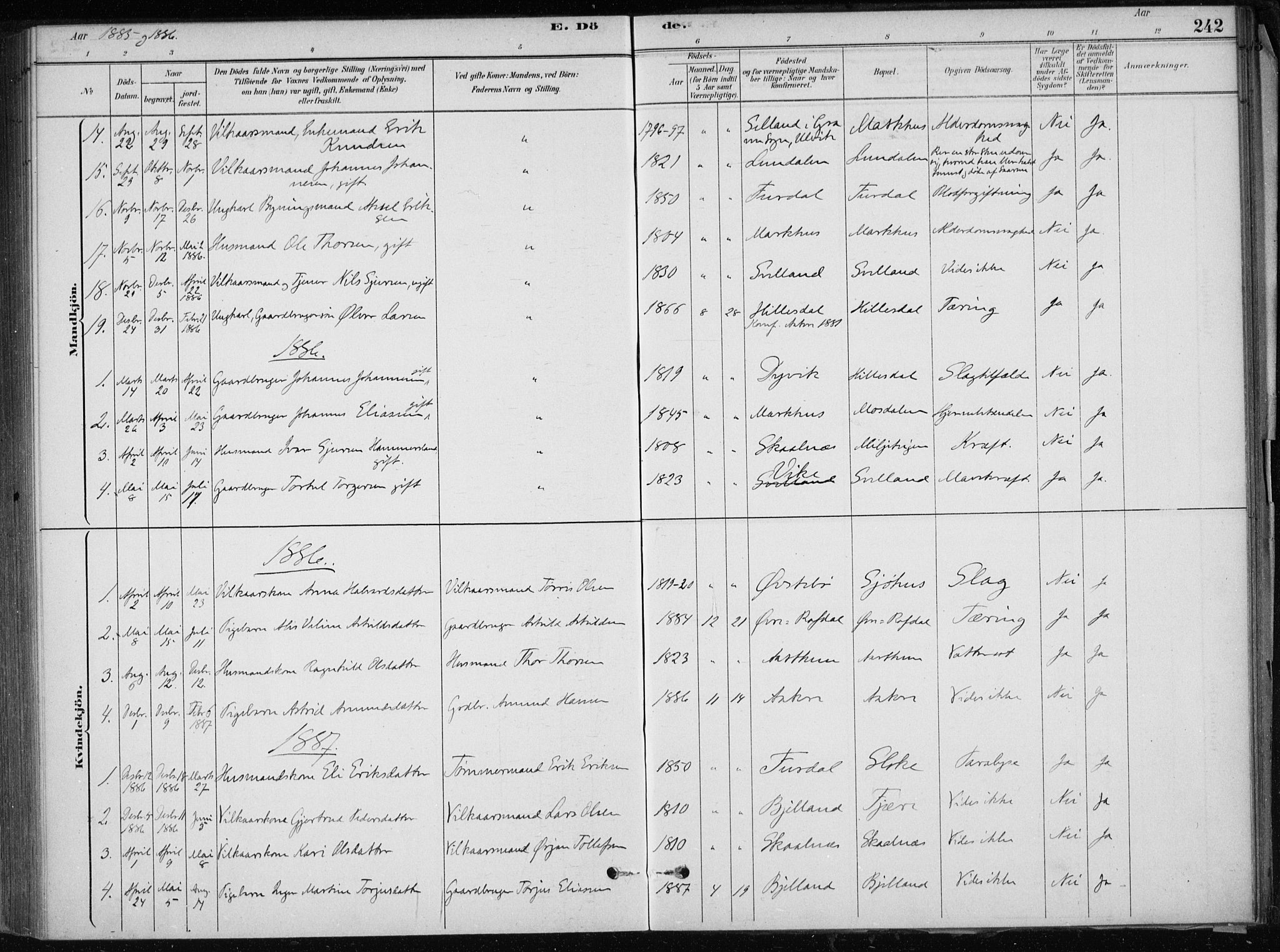 Skånevik sokneprestembete, AV/SAB-A-77801/H/Haa: Parish register (official) no. E  1, 1879-1901, p. 242