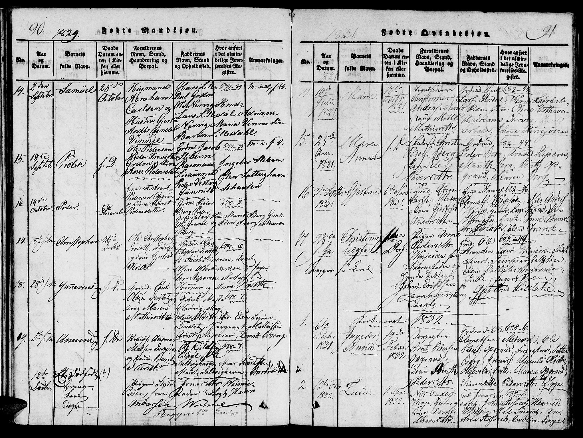 Ministerialprotokoller, klokkerbøker og fødselsregistre - Nord-Trøndelag, SAT/A-1458/733/L0322: Parish register (official) no. 733A01, 1817-1842, p. 90-91