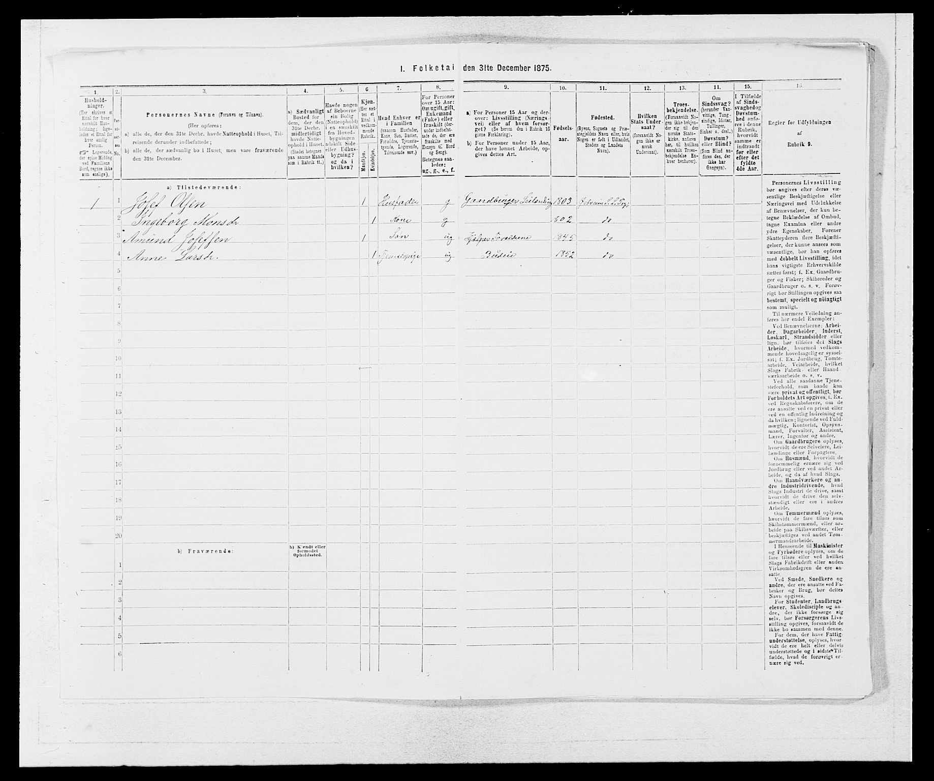 SAB, 1875 census for 1263P Lindås, 1875, p. 2198