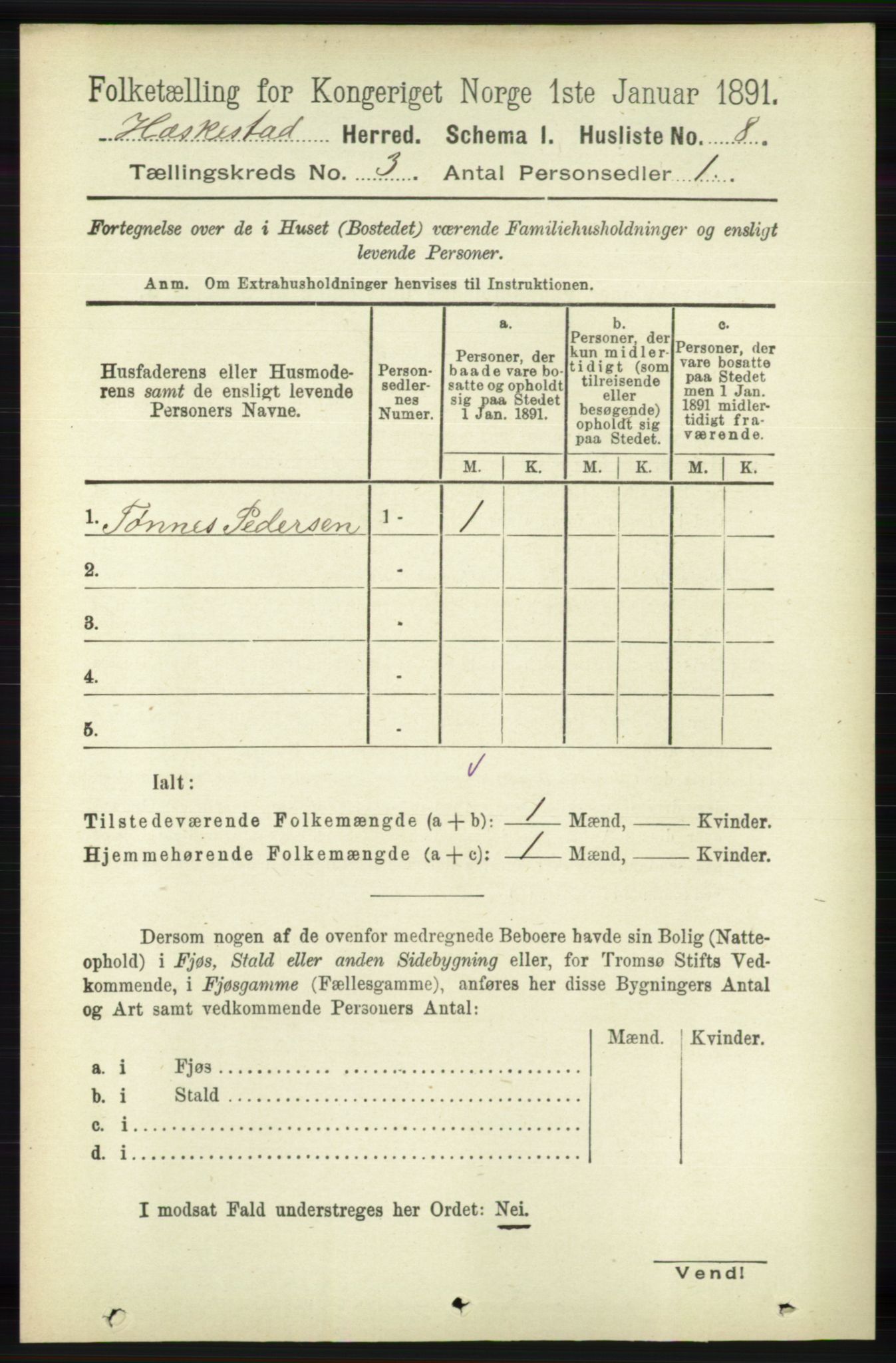 RA, 1891 census for 1113 Heskestad, 1891, p. 399