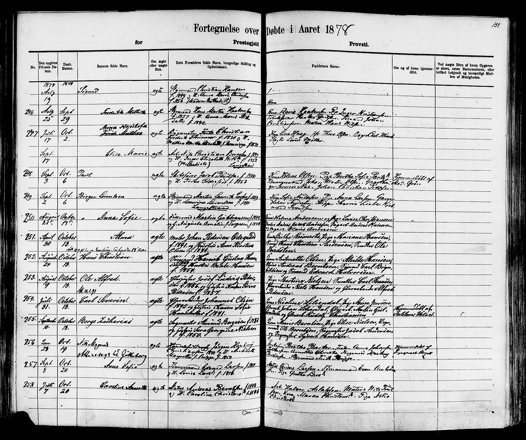 Larvik kirkebøker, AV/SAKO-A-352/F/Fa/L0006: Parish register (official) no. I 6, 1871-1883, p. 151