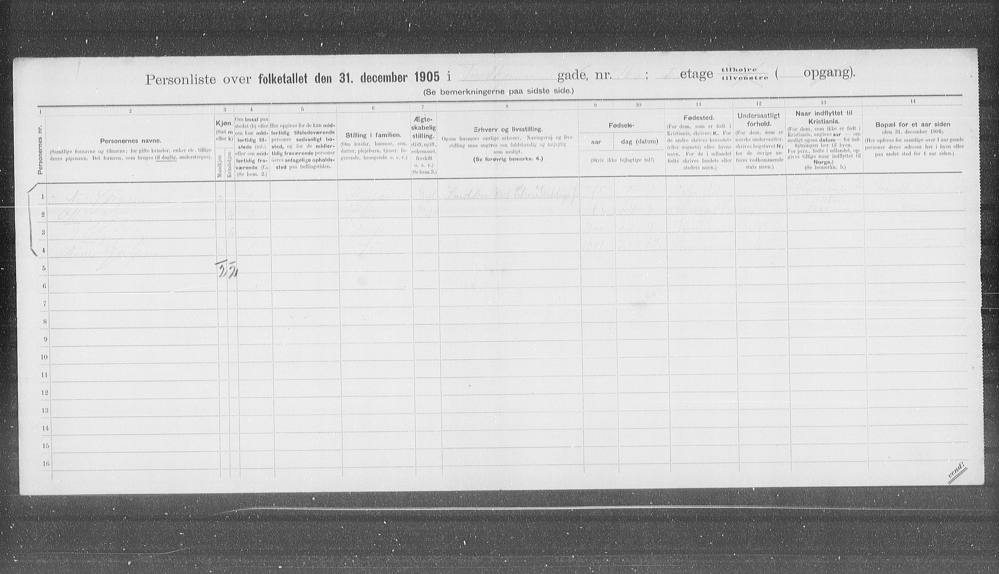 OBA, Municipal Census 1905 for Kristiania, 1905, p. 61620