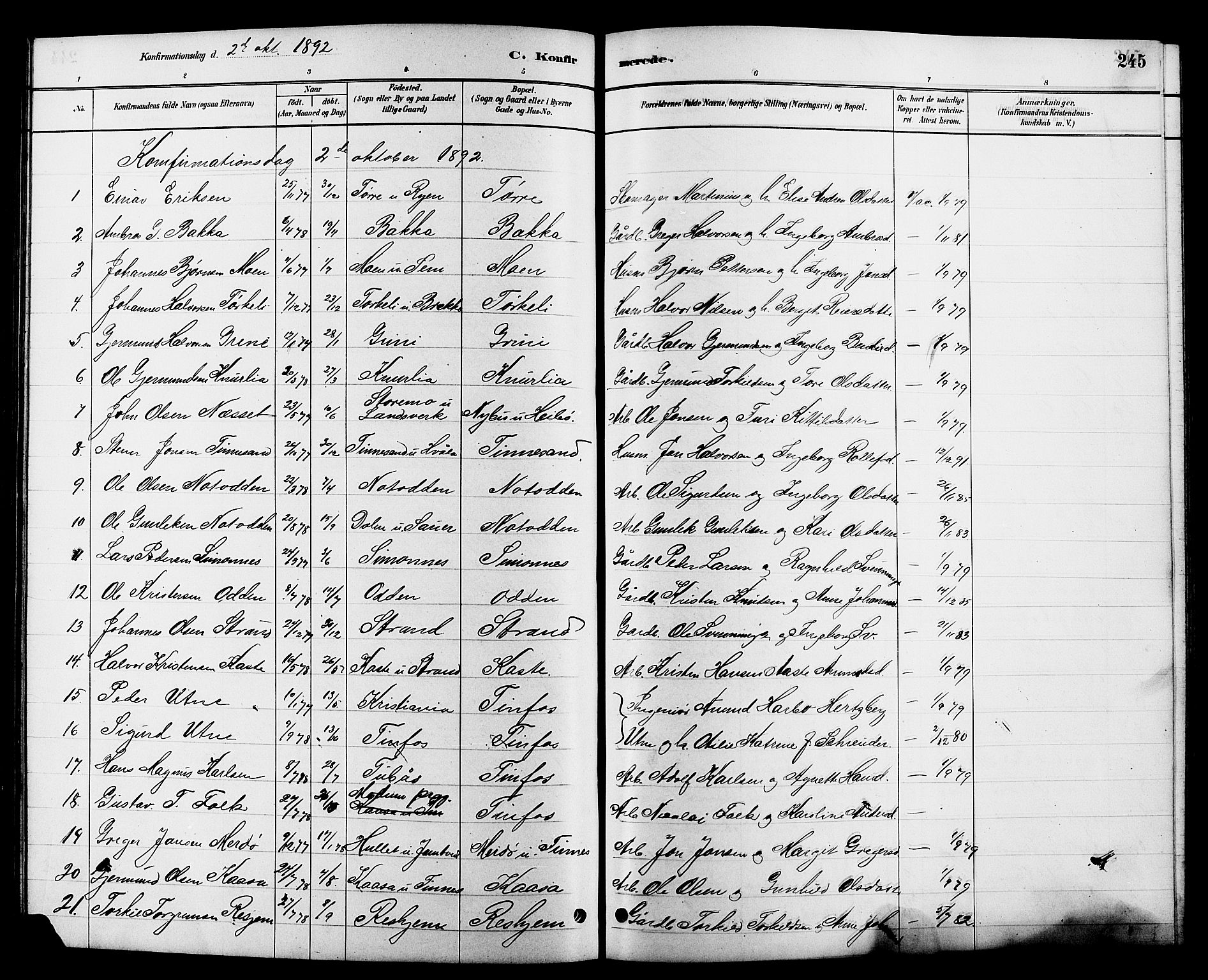 Heddal kirkebøker, SAKO/A-268/G/Ga/L0002: Parish register (copy) no. I 2, 1879-1908, p. 245