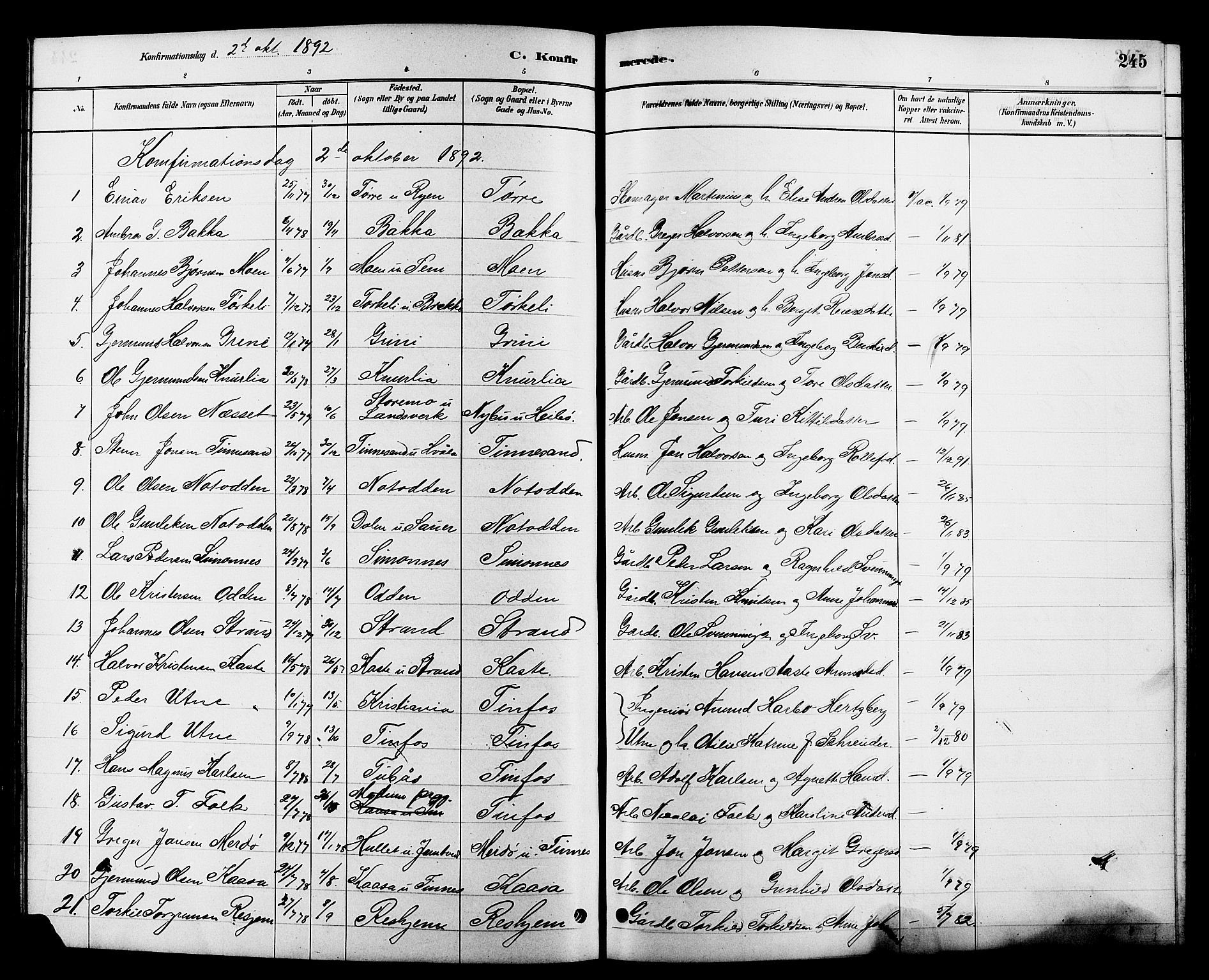 Heddal kirkebøker, AV/SAKO-A-268/G/Ga/L0002: Parish register (copy) no. I 2, 1879-1908, p. 245