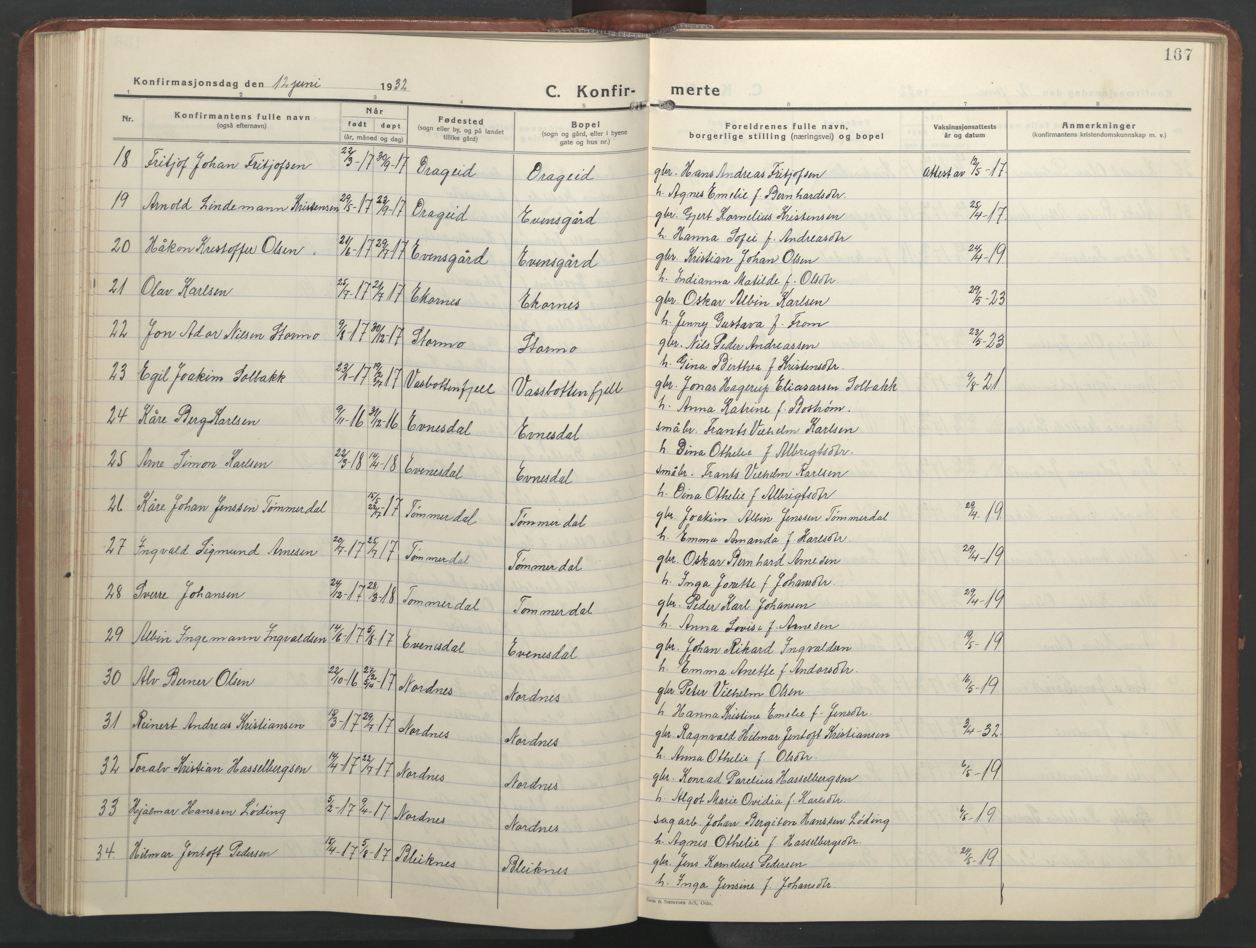 Ministerialprotokoller, klokkerbøker og fødselsregistre - Nordland, SAT/A-1459/847/L0680: Parish register (copy) no. 847C08, 1930-1947, p. 167