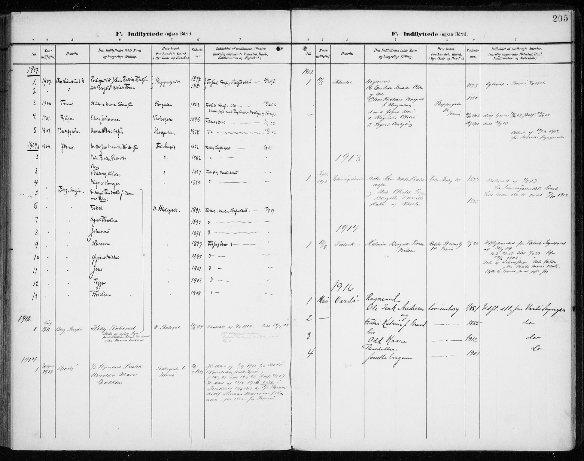 Tromsø sokneprestkontor/stiftsprosti/domprosti, AV/SATØ-S-1343/G/Ga/L0018kirke: Parish register (official) no. 18, 1907-1917, p. 205