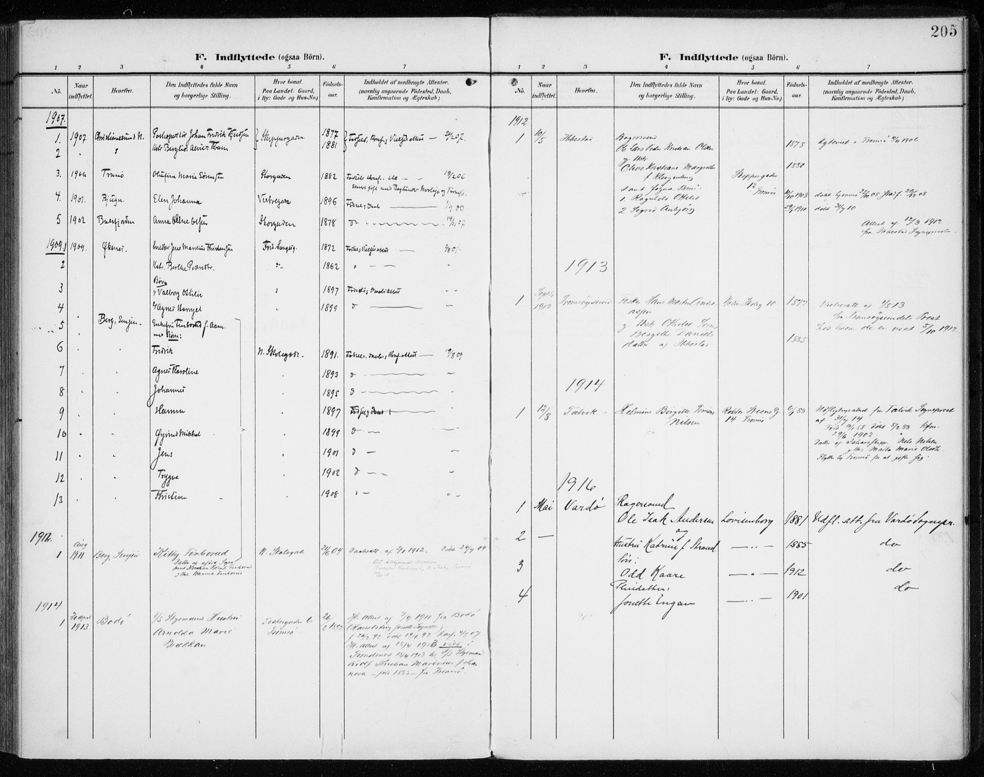 Tromsø sokneprestkontor/stiftsprosti/domprosti, SATØ/S-1343/G/Ga/L0018kirke: Parish register (official) no. 18, 1907-1917, p. 205