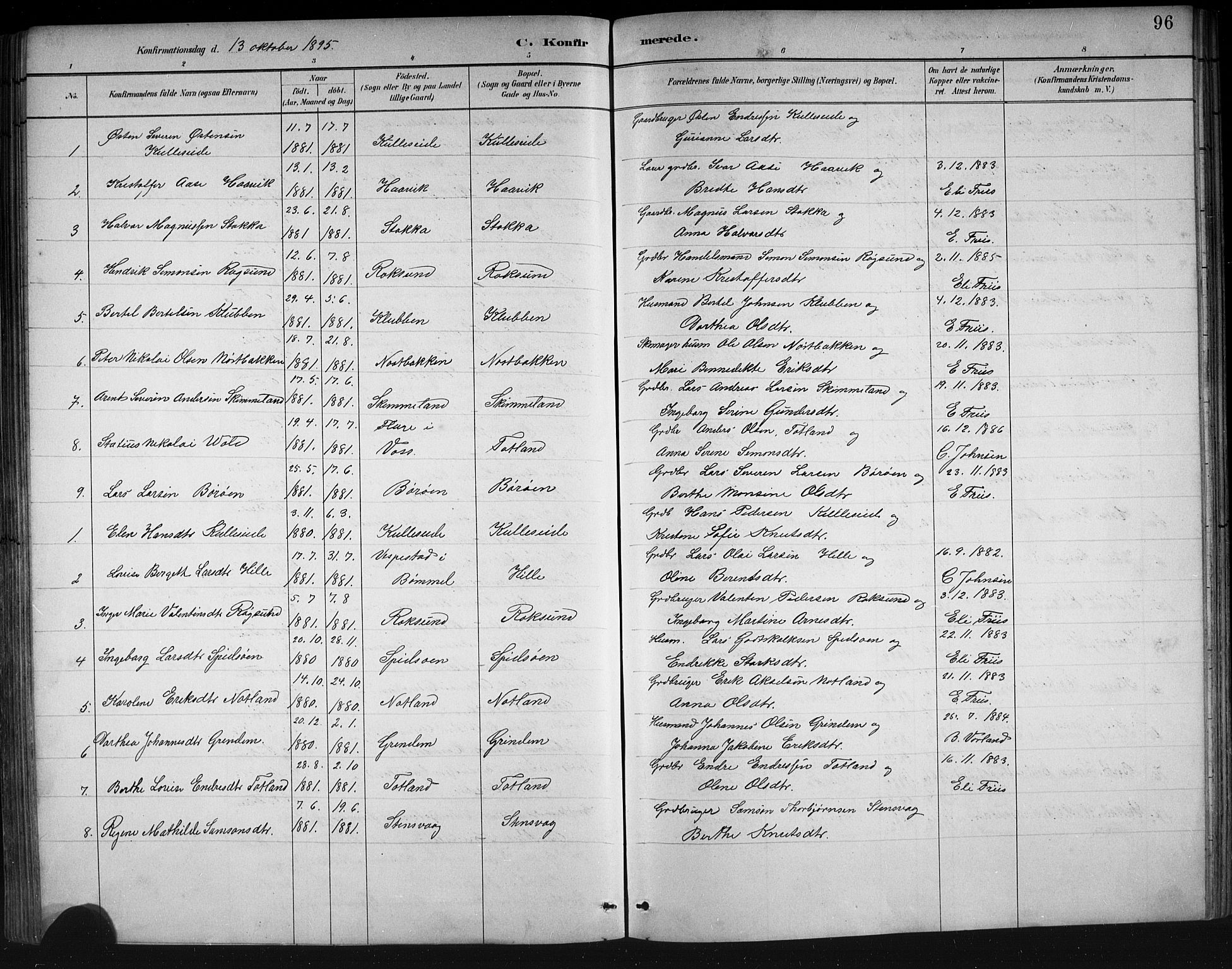 Finnås sokneprestembete, SAB/A-99925/H/Ha/Hab/Haba/L0003: Parish register (copy) no. A 3, 1883-1900, p. 96