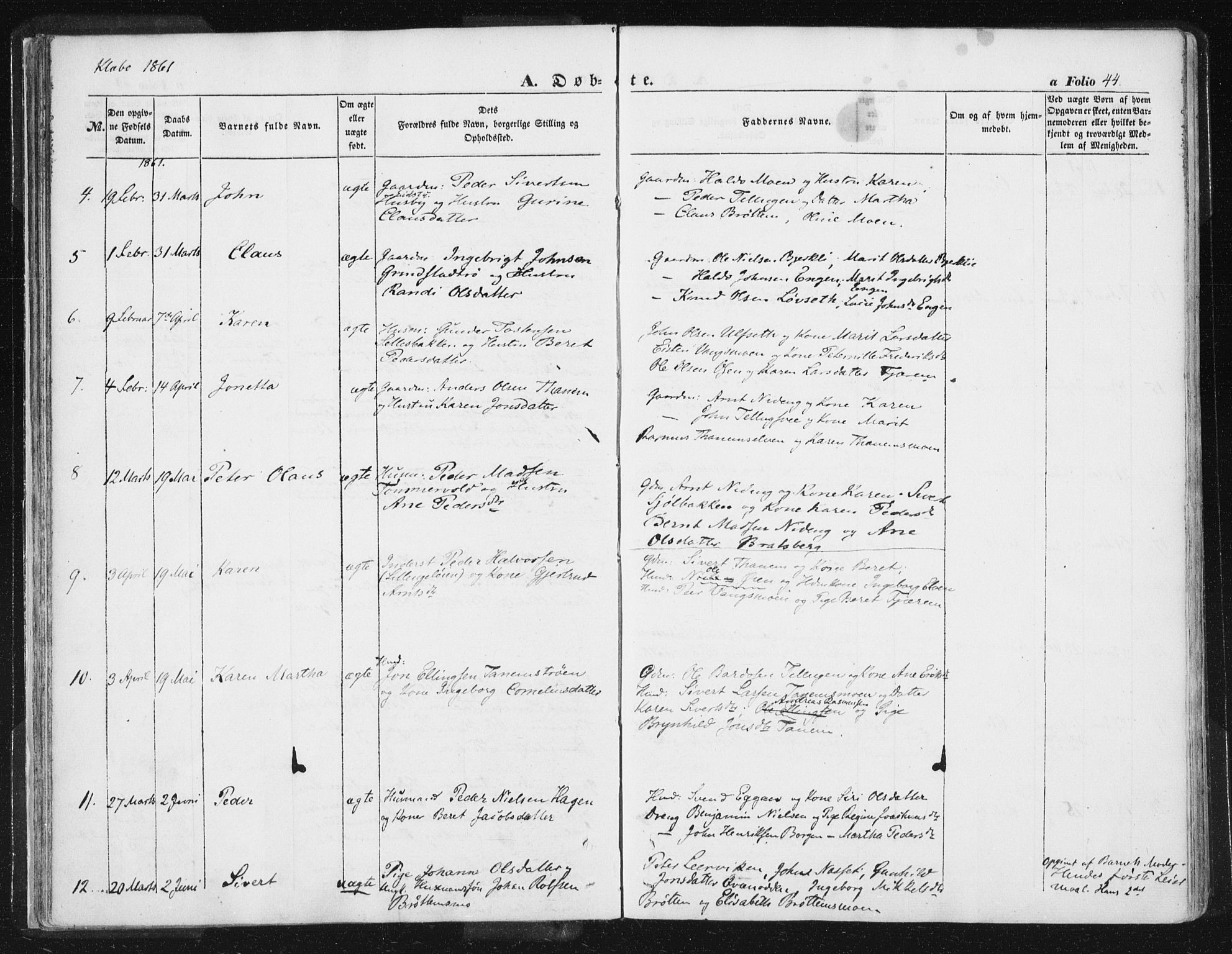 Ministerialprotokoller, klokkerbøker og fødselsregistre - Sør-Trøndelag, SAT/A-1456/618/L0441: Parish register (official) no. 618A05, 1843-1862, p. 44