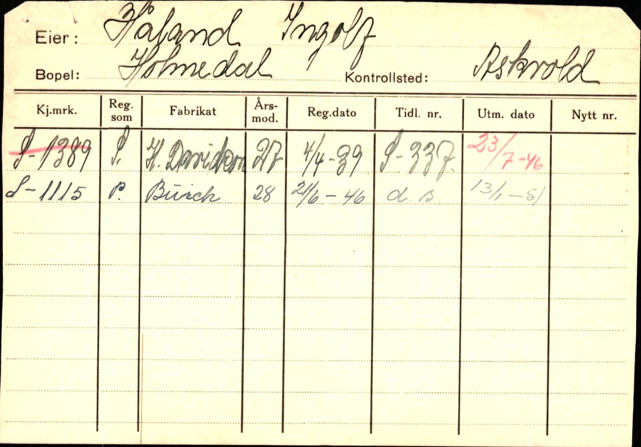 Statens vegvesen, Sogn og Fjordane vegkontor, SAB/A-5301/4/F/L0125: Eigarregister Sogndal V-Å. Aurland A-Å. Fjaler A-N, 1945-1975, p. 2188