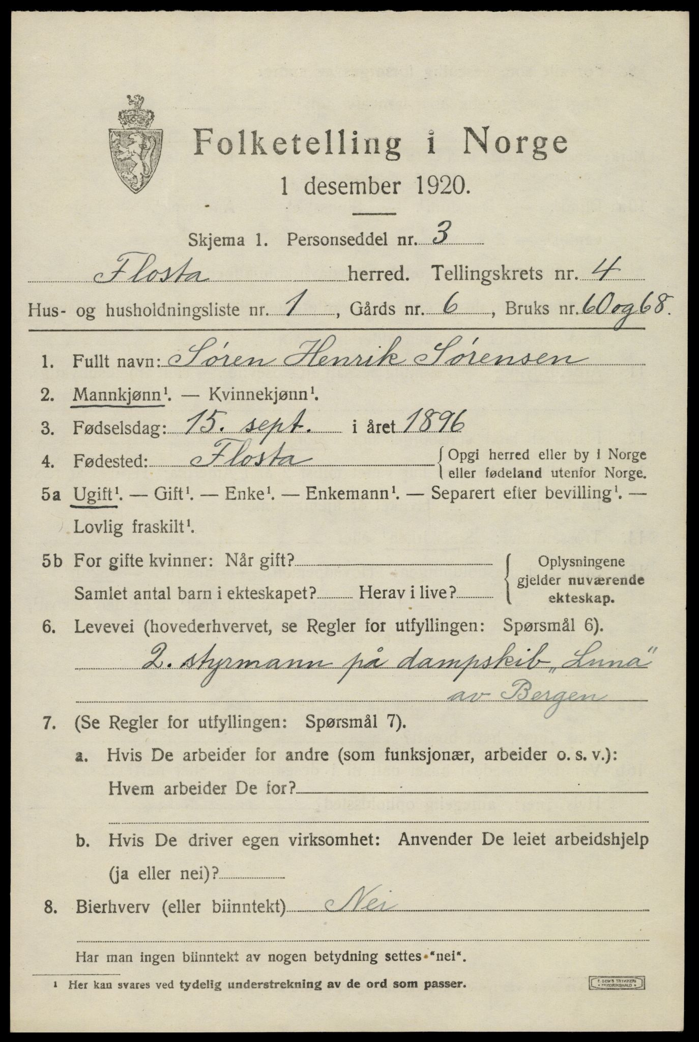 SAK, 1920 census for Flosta, 1920, p. 2318