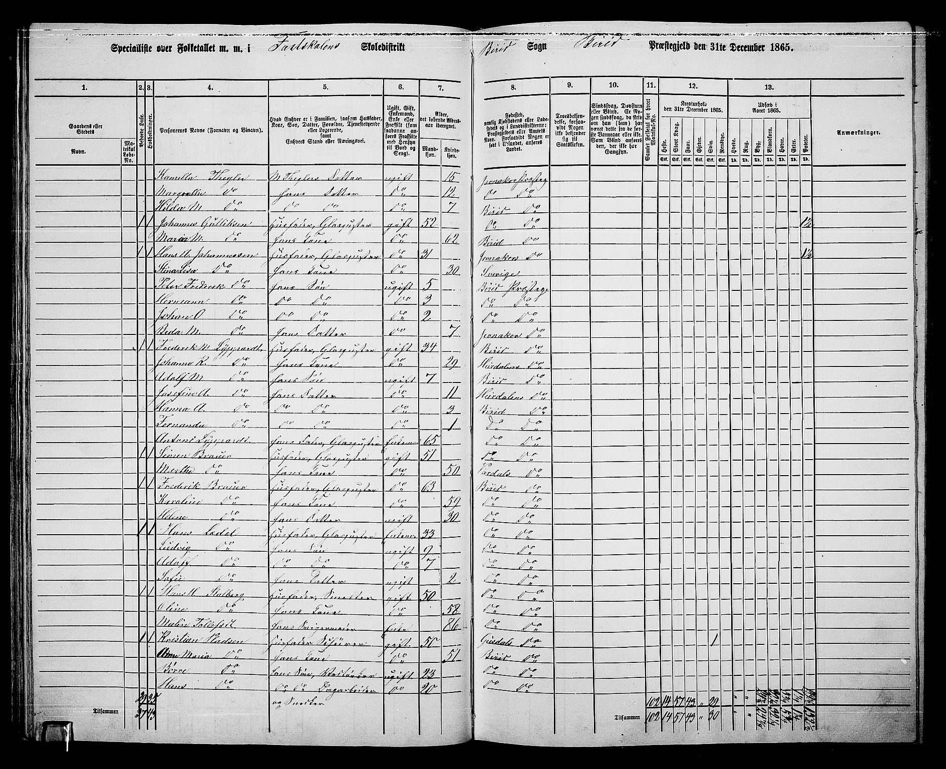RA, 1865 census for Biri, 1865, p. 47