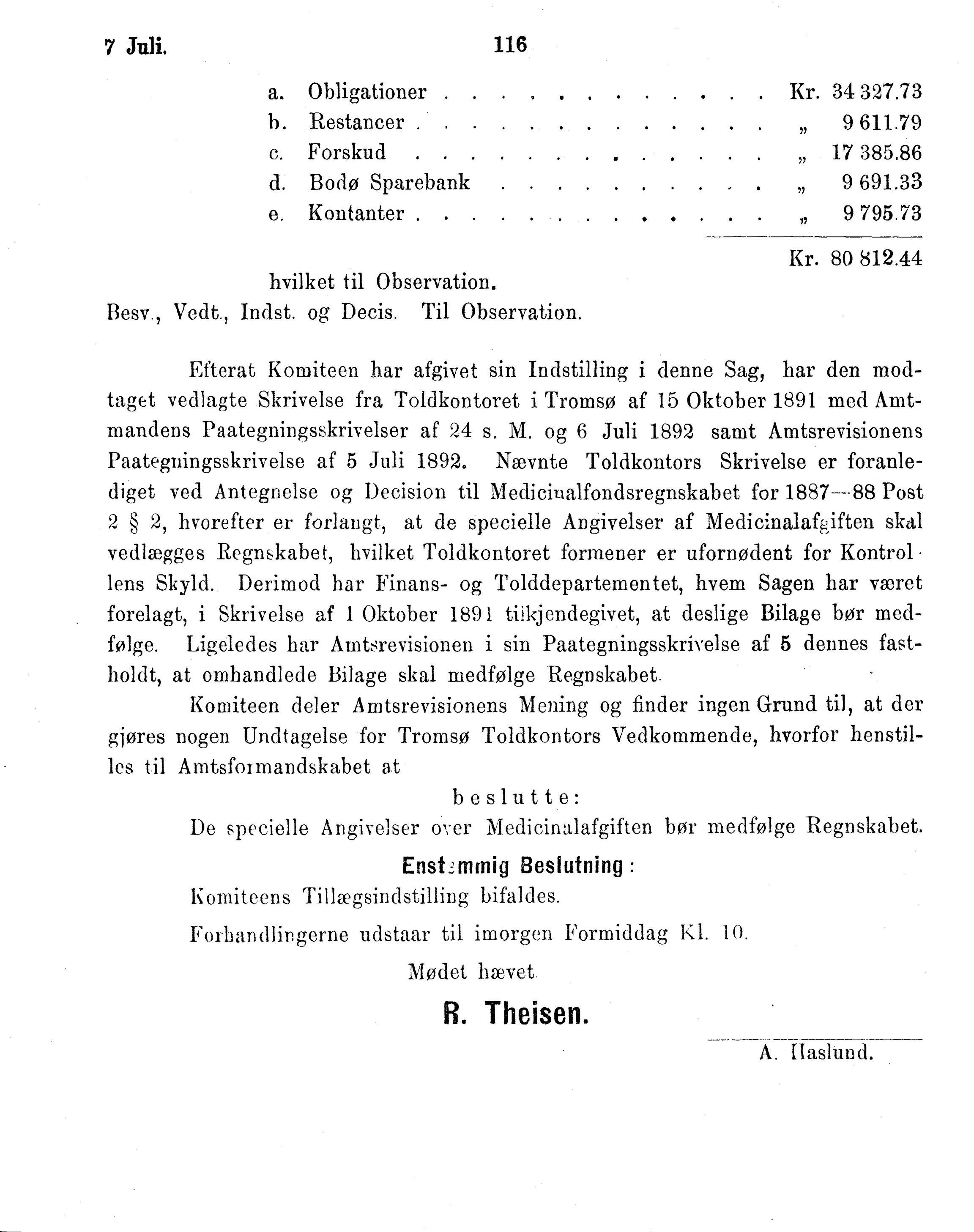 Nordland Fylkeskommune. Fylkestinget, AIN/NFK-17/176/A/Ac/L0016: Fylkestingsforhandlinger 1891-1893, 1891-1893