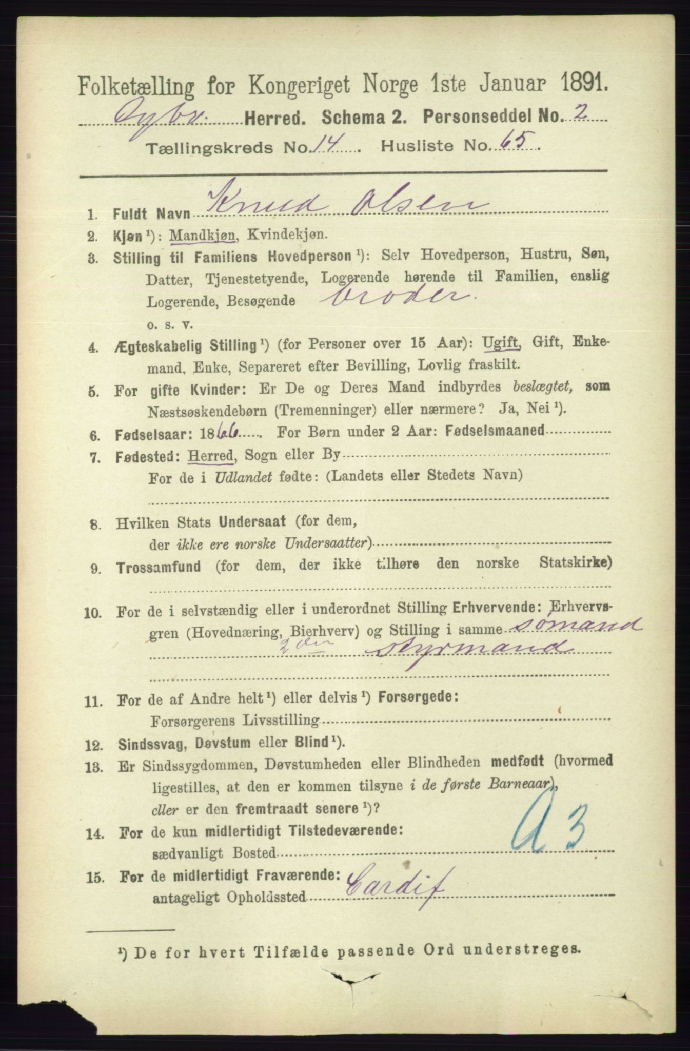 RA, 1891 census for 0915 Dypvåg, 1891, p. 6086