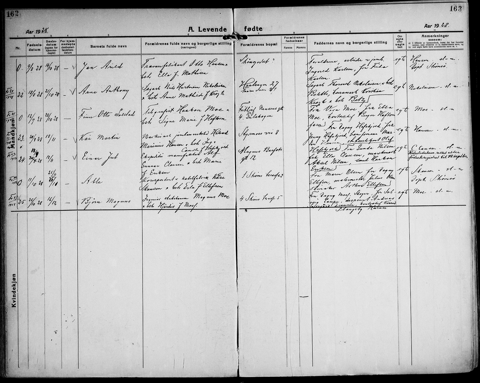 Strømsgodset kirkebøker, AV/SAKO-A-324/F/Fa/L0003: Parish register (official) no. 3, 1920-1936, p. 162-163