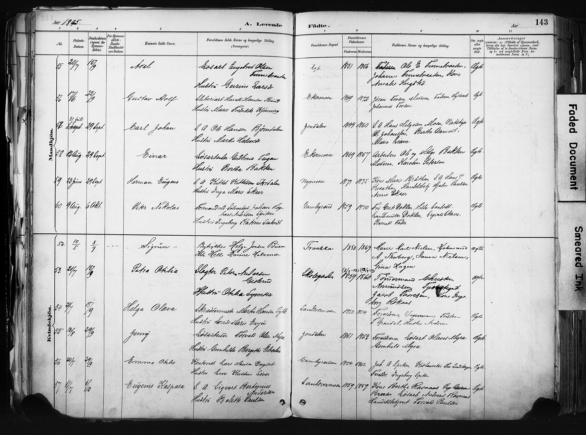 Kongsberg kirkebøker, AV/SAKO-A-22/F/Fb/L0002: Parish register (official) no. II 2, 1886-1896, p. 143