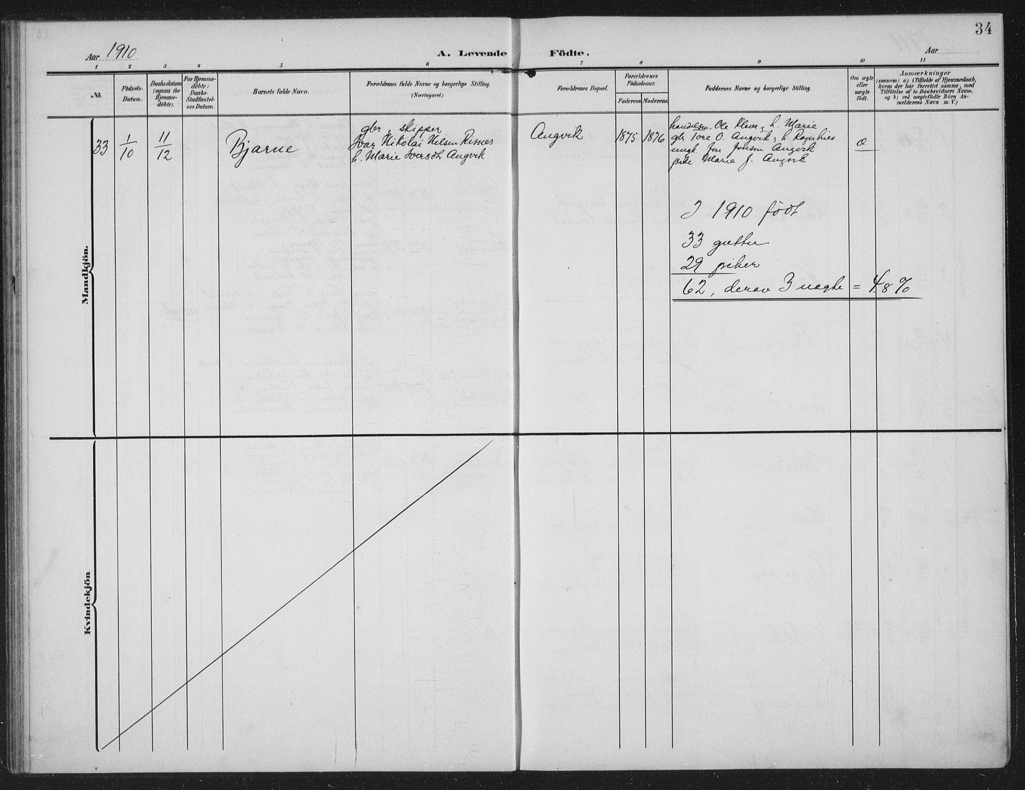 Ministerialprotokoller, klokkerbøker og fødselsregistre - Møre og Romsdal, AV/SAT-A-1454/586/L0989: Parish register (official) no. 586A15, 1906-1915, p. 34