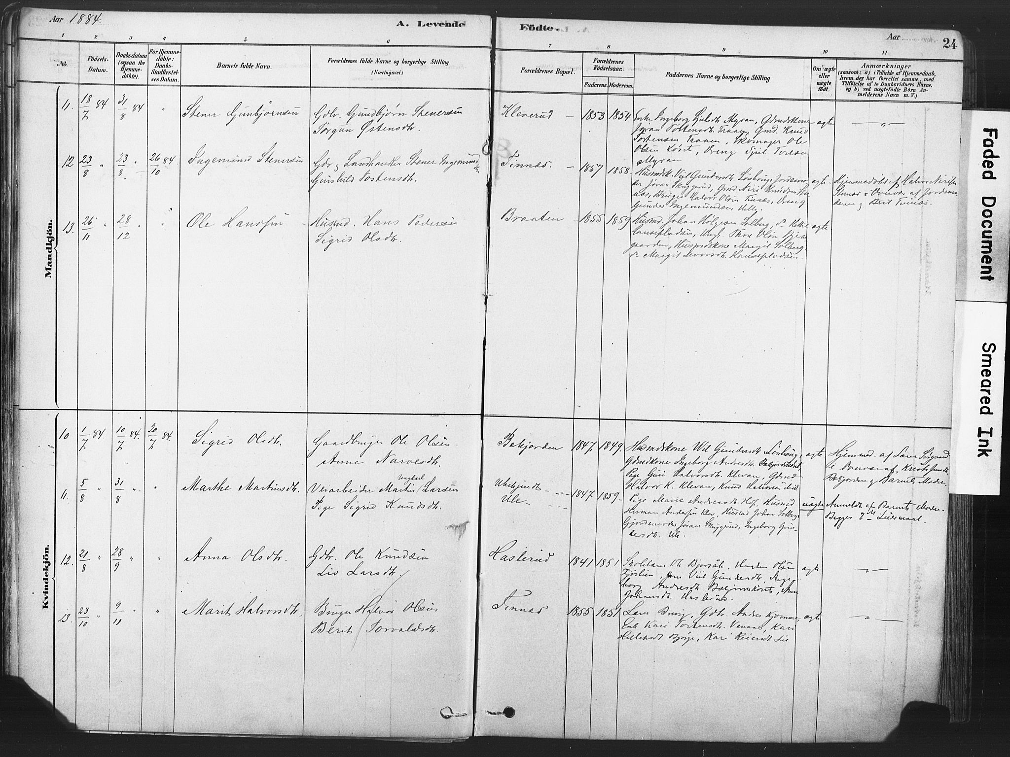 Rollag kirkebøker, AV/SAKO-A-240/F/Fa/L0011: Parish register (official) no. I 11, 1878-1902, p. 24