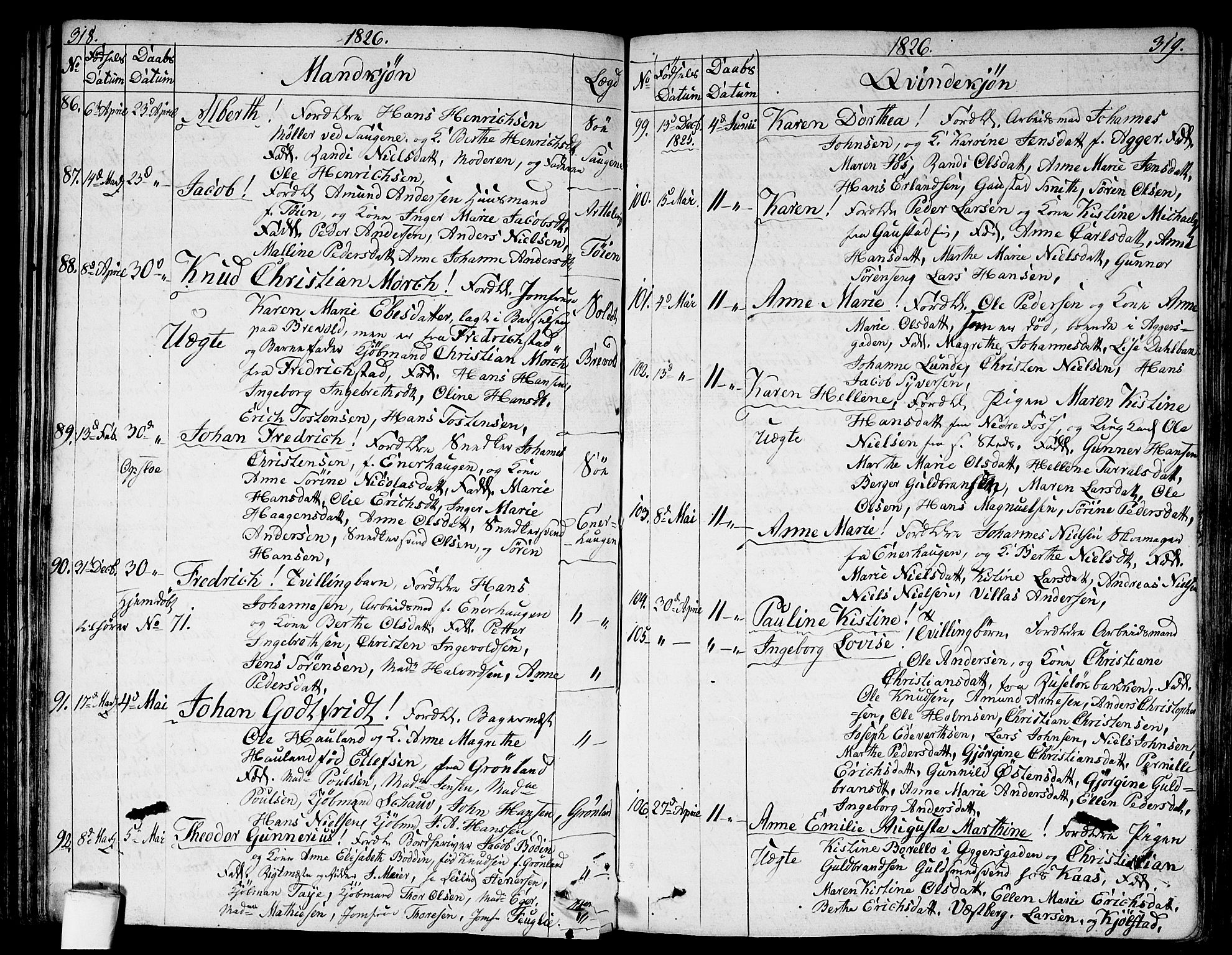 Aker prestekontor kirkebøker, SAO/A-10861/G/L0004: Parish register (copy) no. 4, 1819-1829, p. 318-319