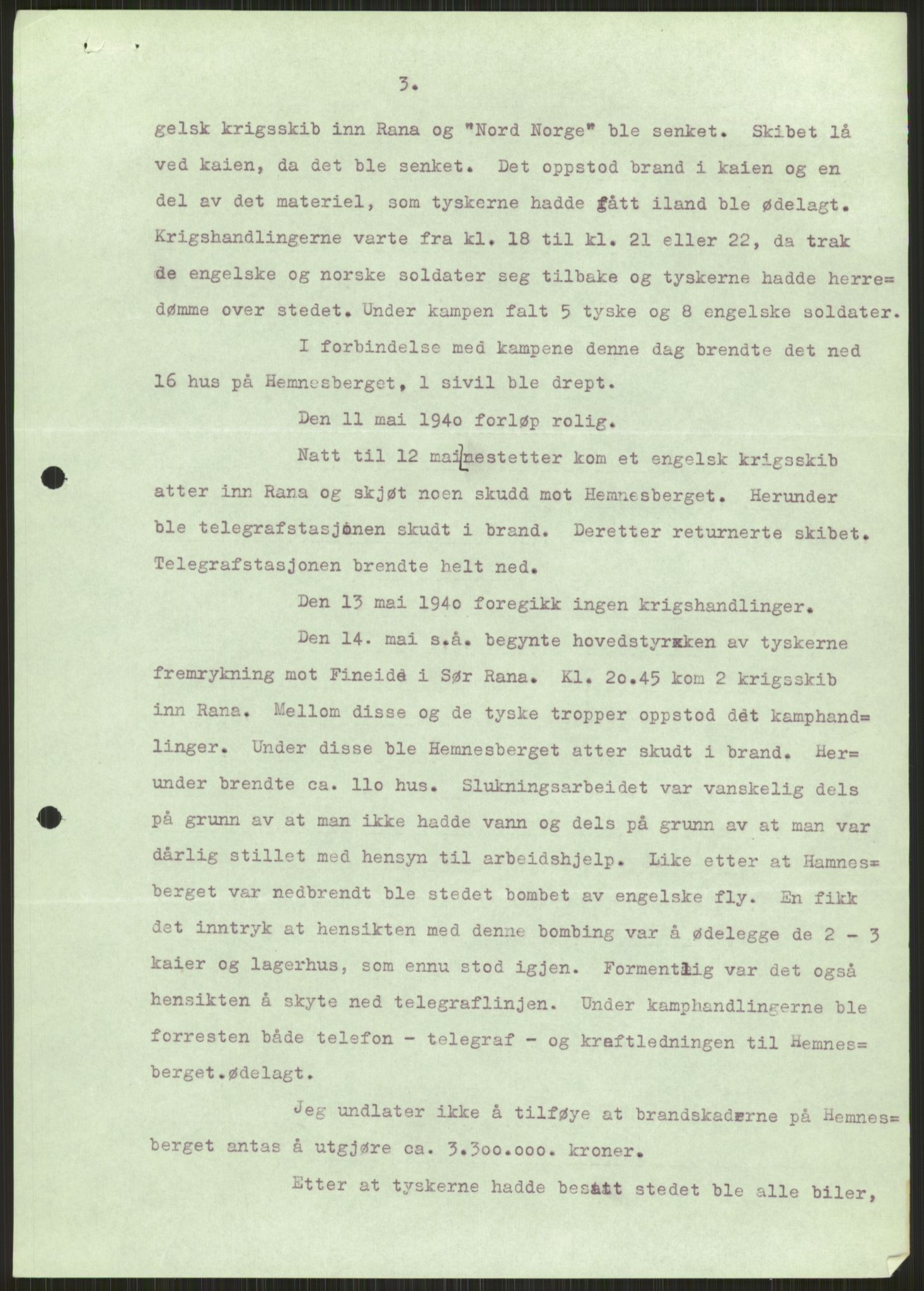 Forsvaret, Forsvarets krigshistoriske avdeling, AV/RA-RAFA-2017/Y/Ya/L0017: II-C-11-31 - Fylkesmenn.  Rapporter om krigsbegivenhetene 1940., 1940, p. 160