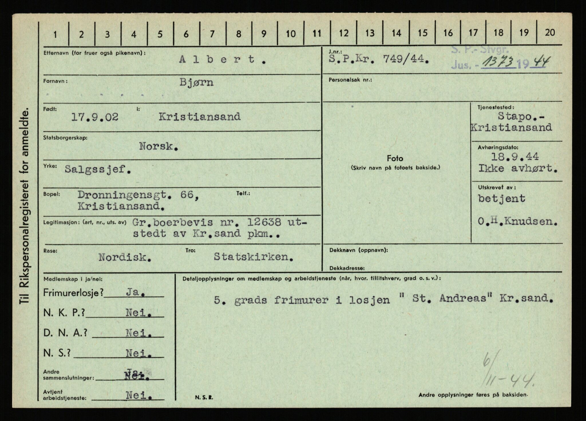 Statspolitiet - Hovedkontoret / Osloavdelingen, AV/RA-S-1329/C/Ca/L0001: Aabakken - Armann, 1943-1945, p. 1327