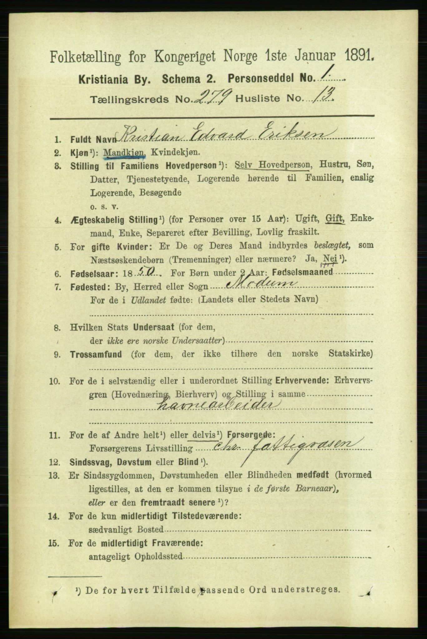 RA, 1891 census for 0301 Kristiania, 1891, p. 169618