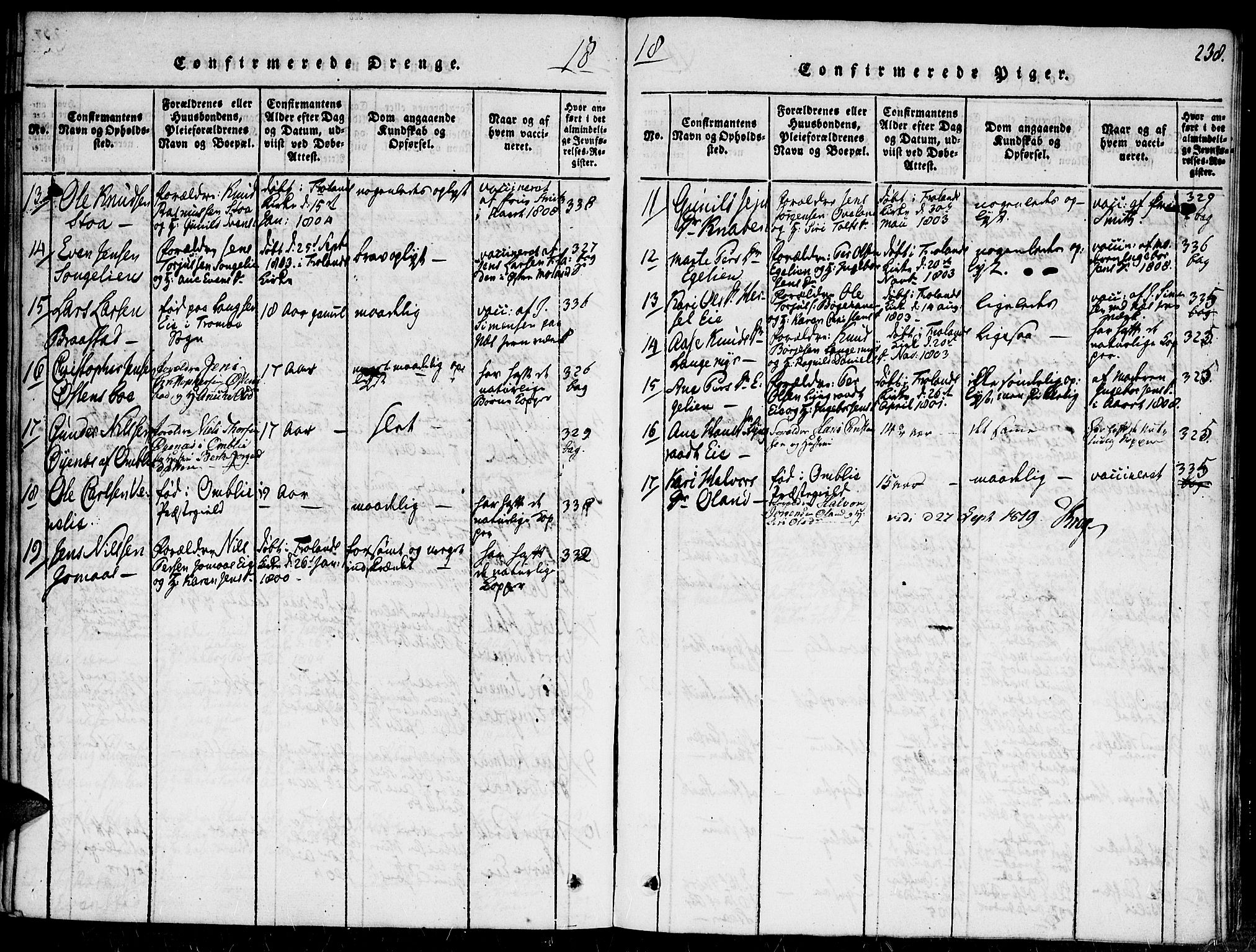 Fjære sokneprestkontor, SAK/1111-0011/F/Fa/L0001: Parish register (official) no. A 1 /2, 1816-1826, p. 238