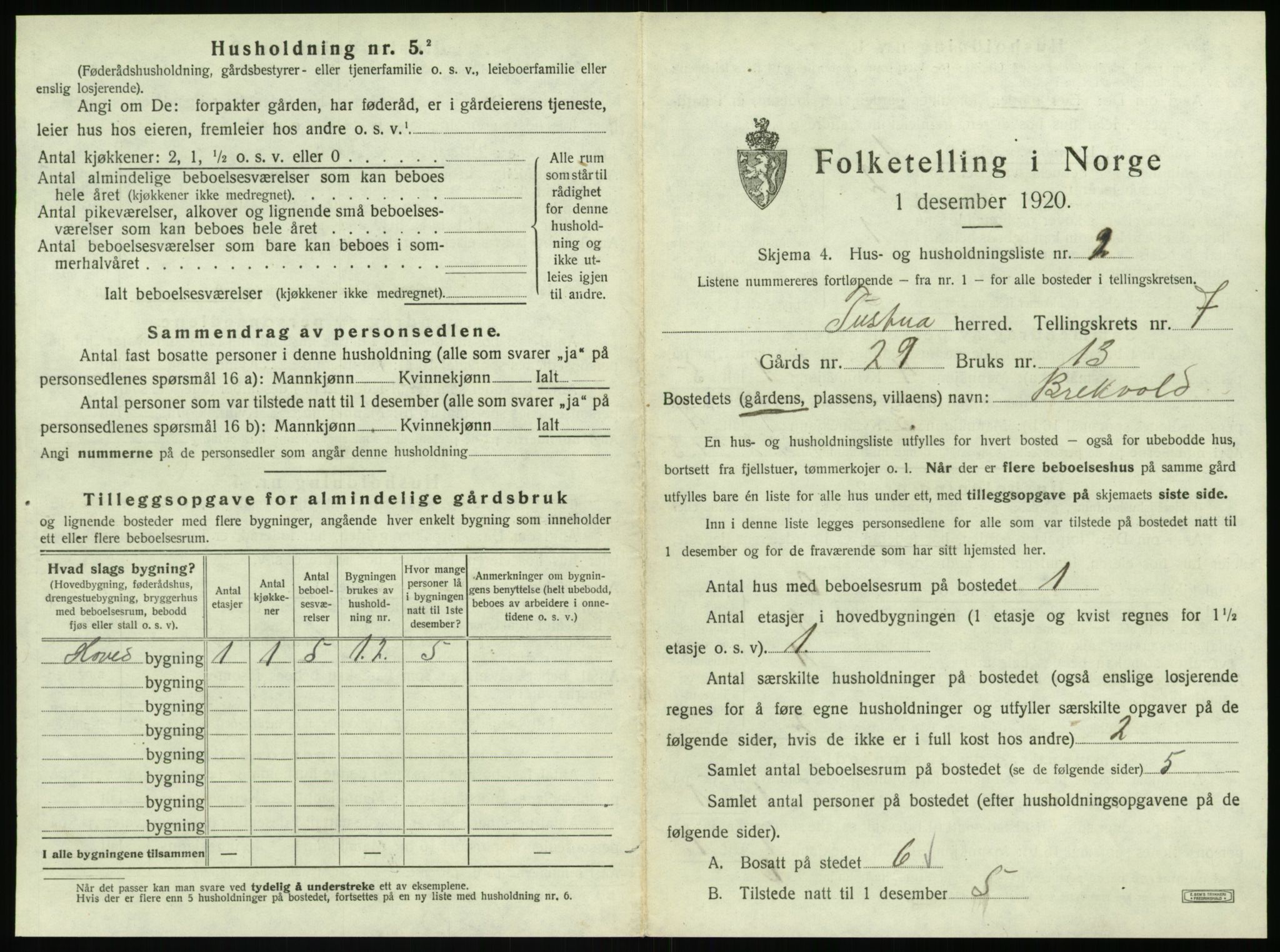 SAT, 1920 census for Tustna, 1920, p. 451