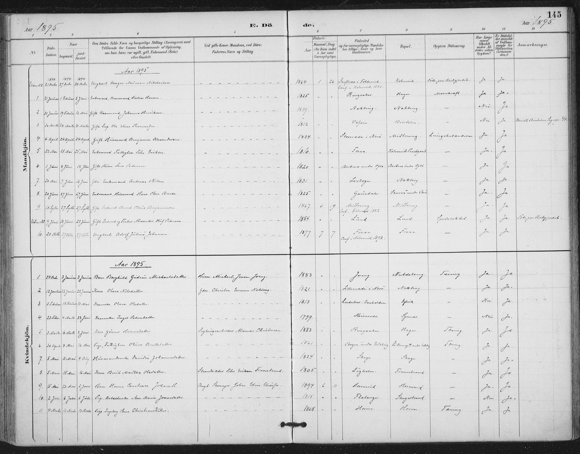 Ministerialprotokoller, klokkerbøker og fødselsregistre - Nord-Trøndelag, AV/SAT-A-1458/780/L0644: Parish register (official) no. 780A08, 1886-1903, p. 145