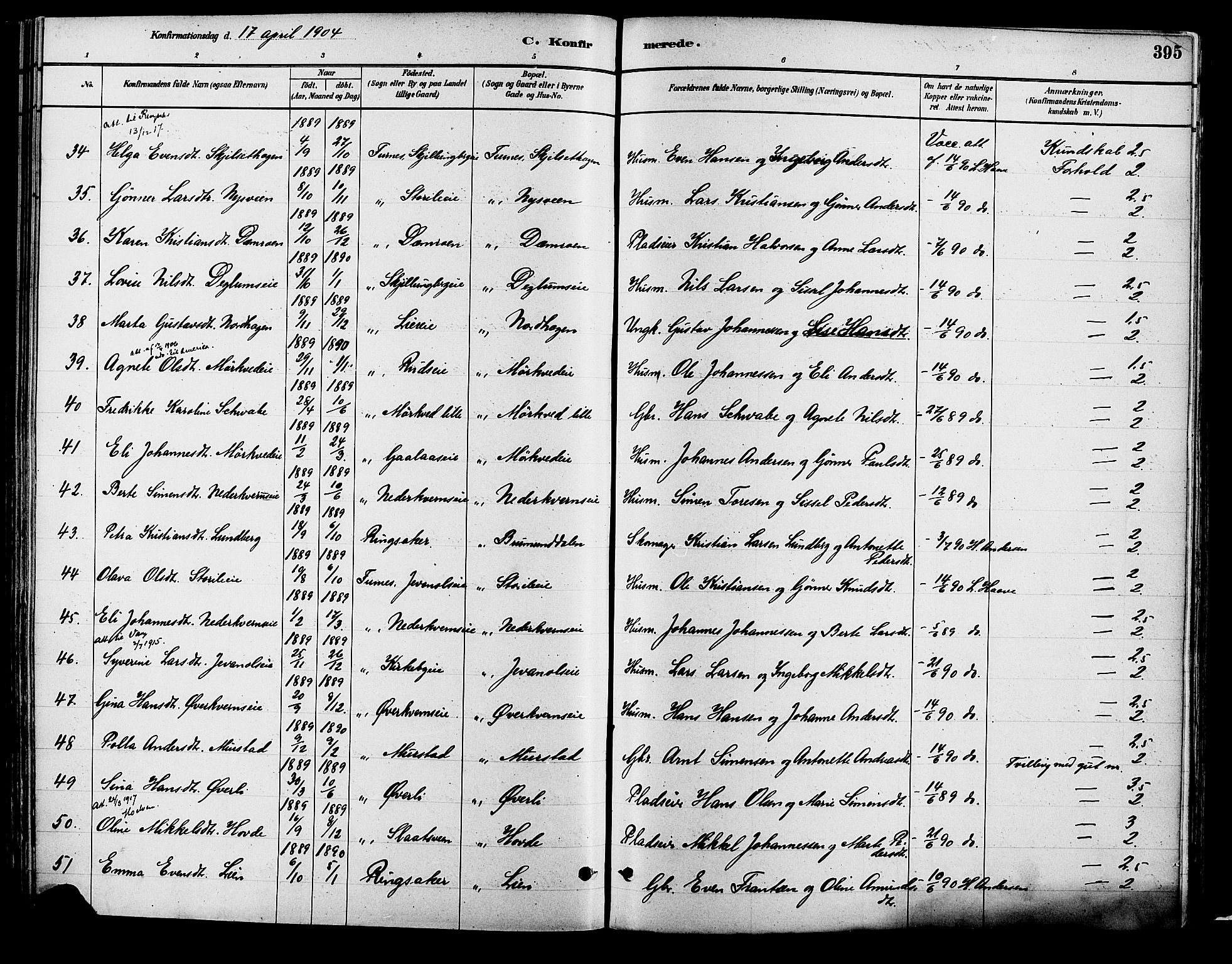 Vang prestekontor, Hedmark, SAH/PREST-008/H/Ha/Haa/L0018B: Parish register (official) no. 18B, 1880-1906, p. 395