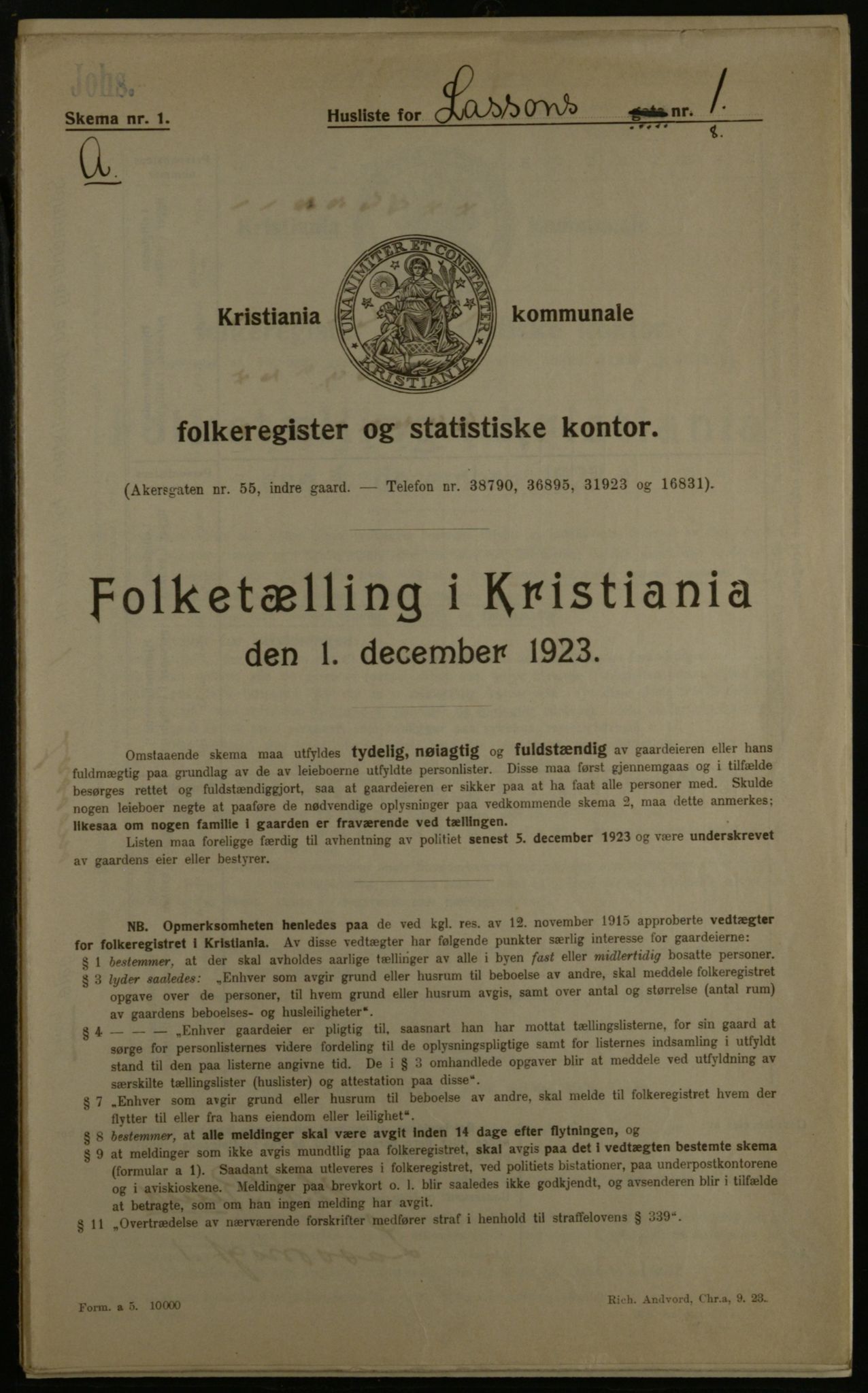 OBA, Municipal Census 1923 for Kristiania, 1923, p. 63464