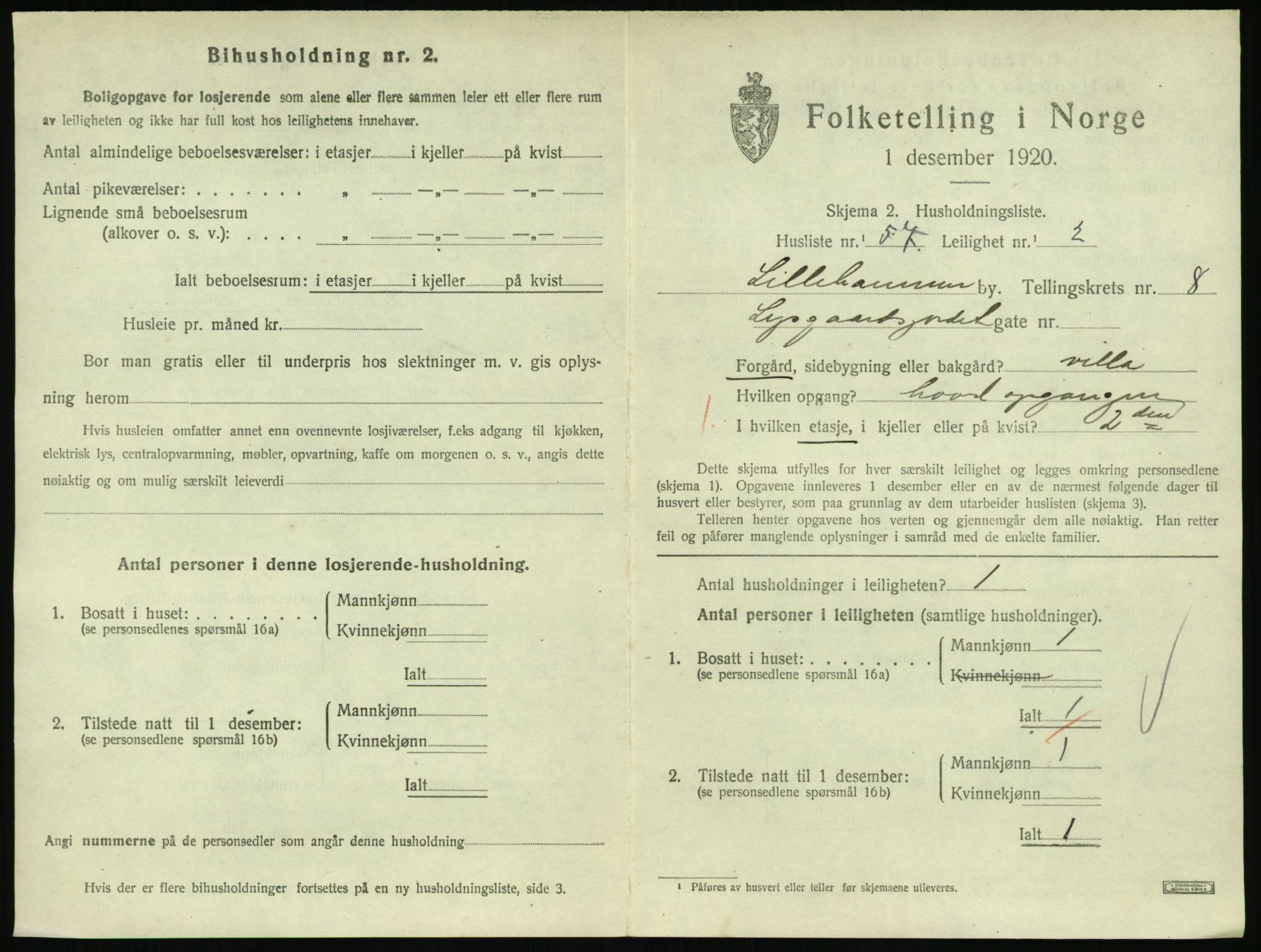 SAH, 1920 census for Lillehammer, 1920, p. 3036