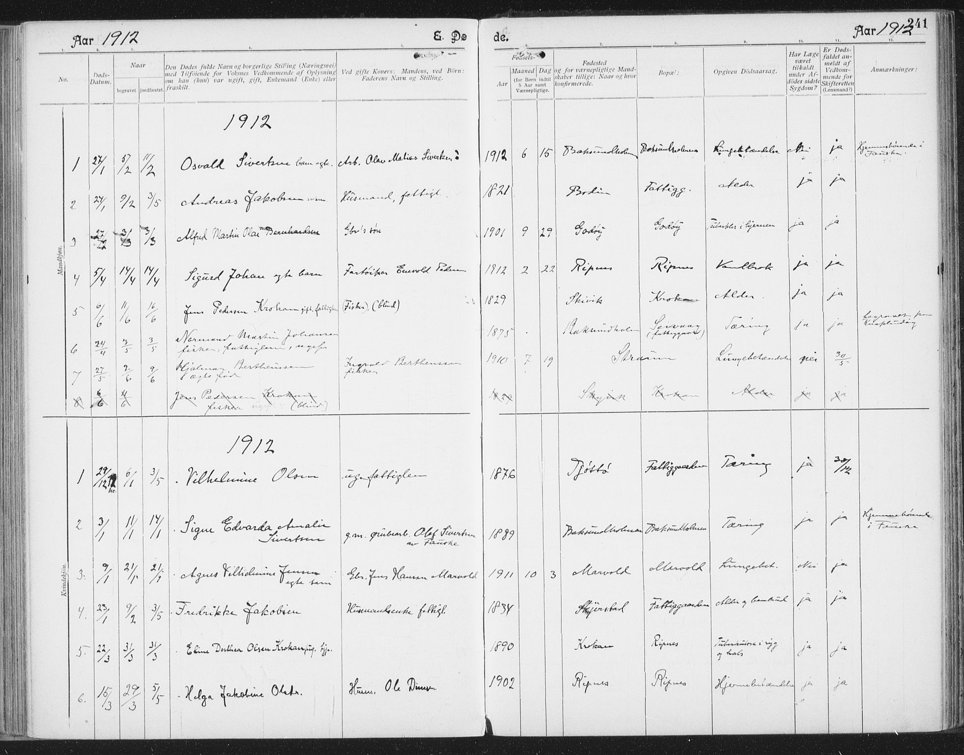 Ministerialprotokoller, klokkerbøker og fødselsregistre - Nordland, SAT/A-1459/804/L0081: Parish register (official) no. 804A02, 1901-1915, p. 241