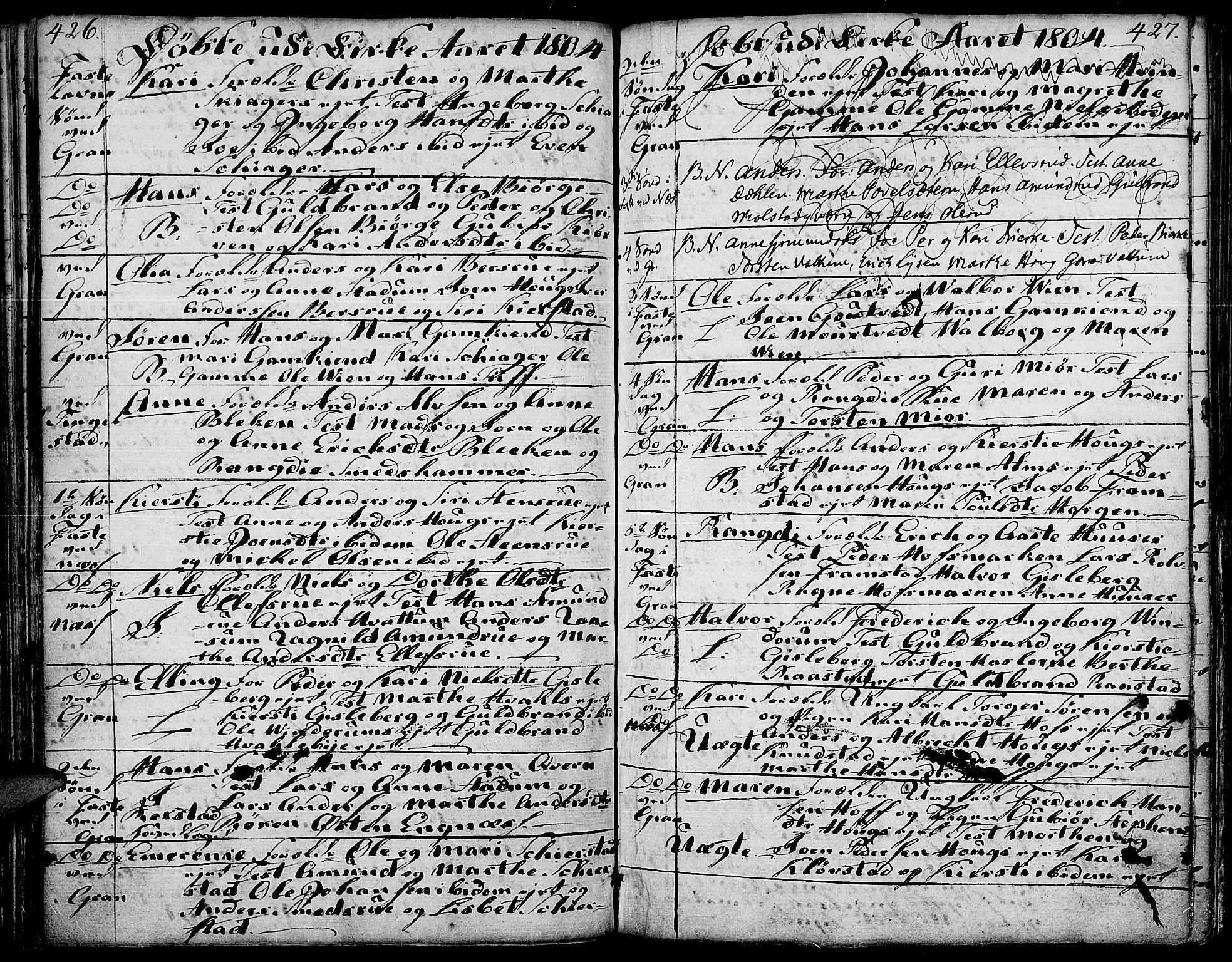 Gran prestekontor, SAH/PREST-112/H/Ha/Haa/L0006: Parish register (official) no. 6, 1787-1824, p. 426-427