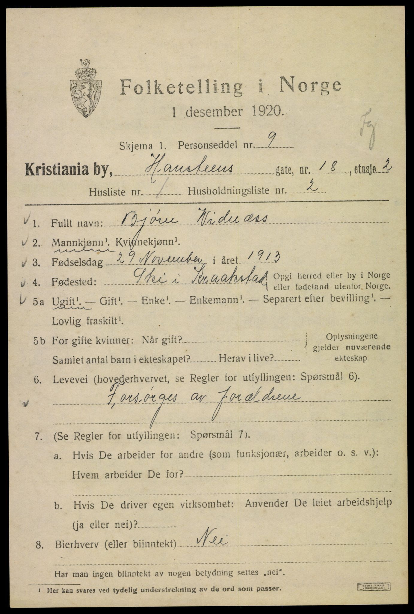 SAO, 1920 census for Kristiania, 1920, p. 270883