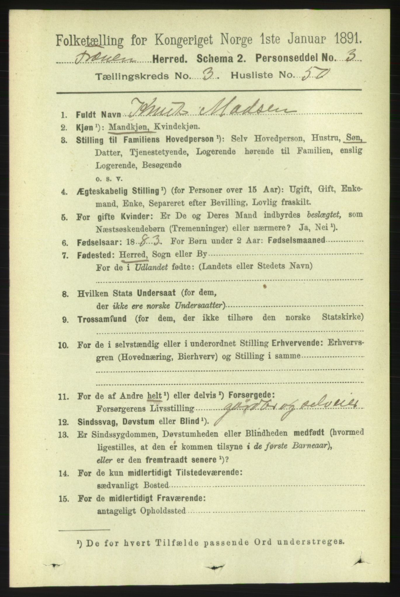 RA, 1891 census for 1548 Fræna, 1891, p. 1075