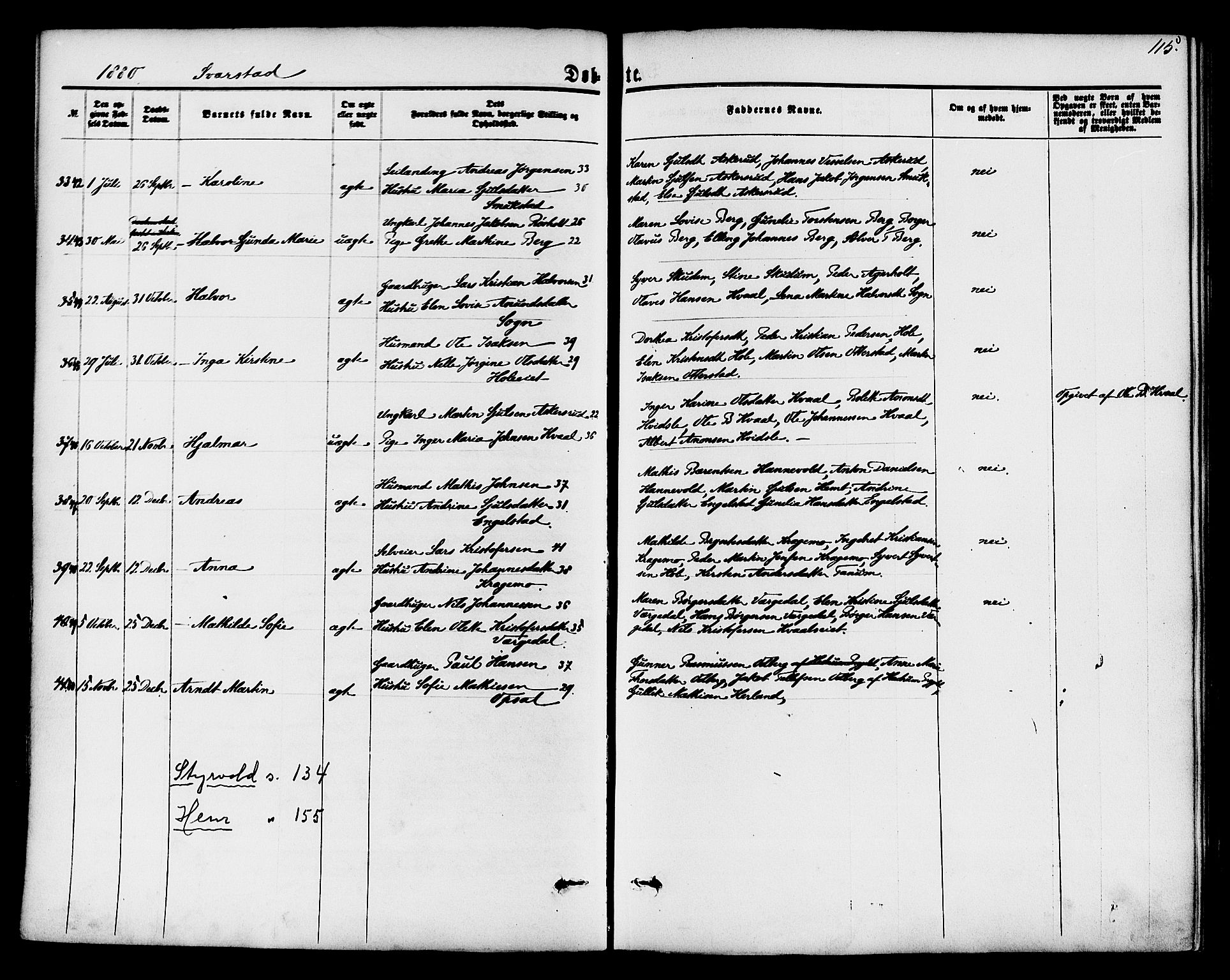 Lardal kirkebøker, AV/SAKO-A-350/F/Fa/L0007: Parish register (official) no. I 7, 1861-1880, p. 115