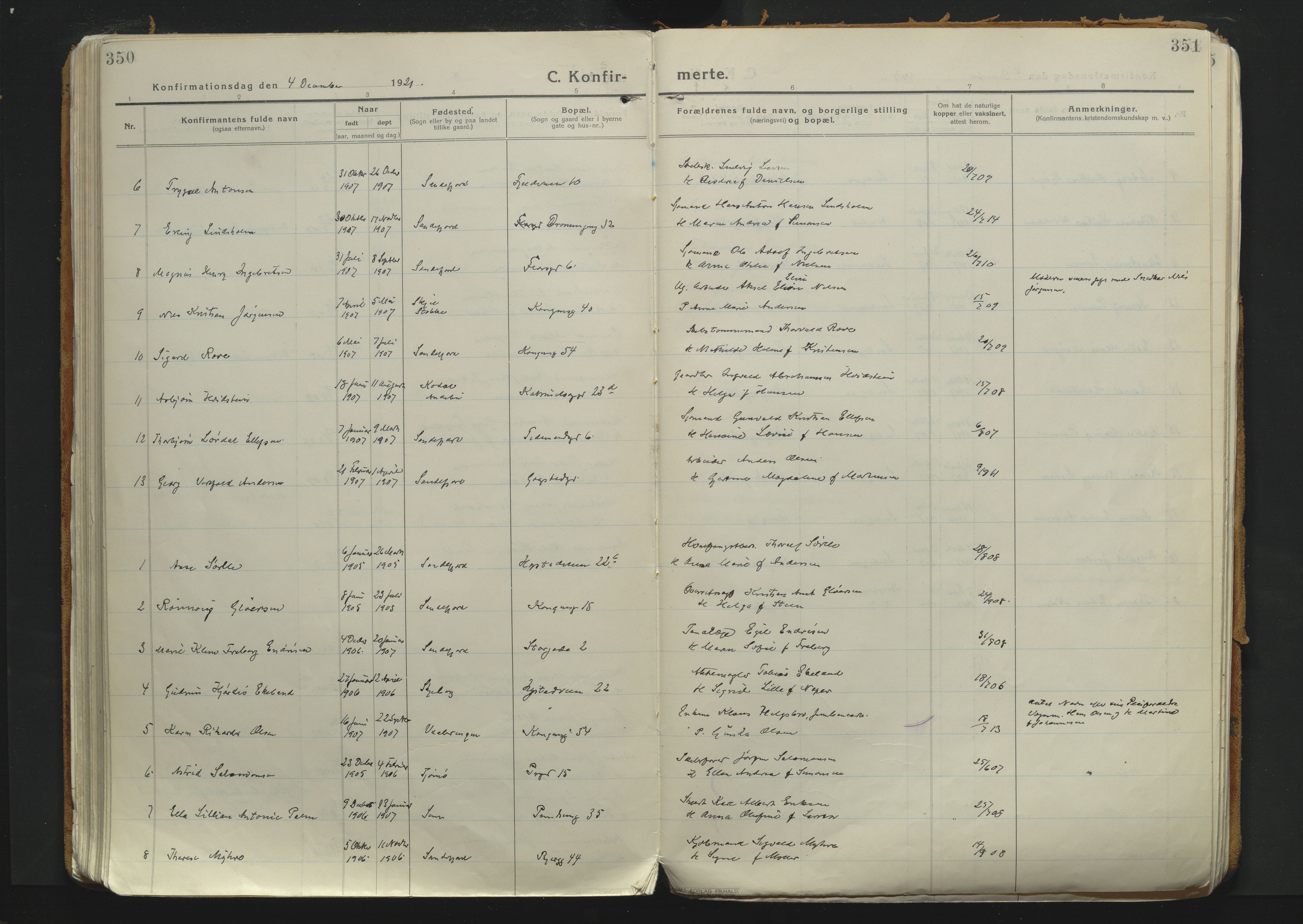 Sandefjord kirkebøker, SAKO/A-315/F/Fa/L0007: Parish register (official) no. 7, 1916-1930, p. 350-351