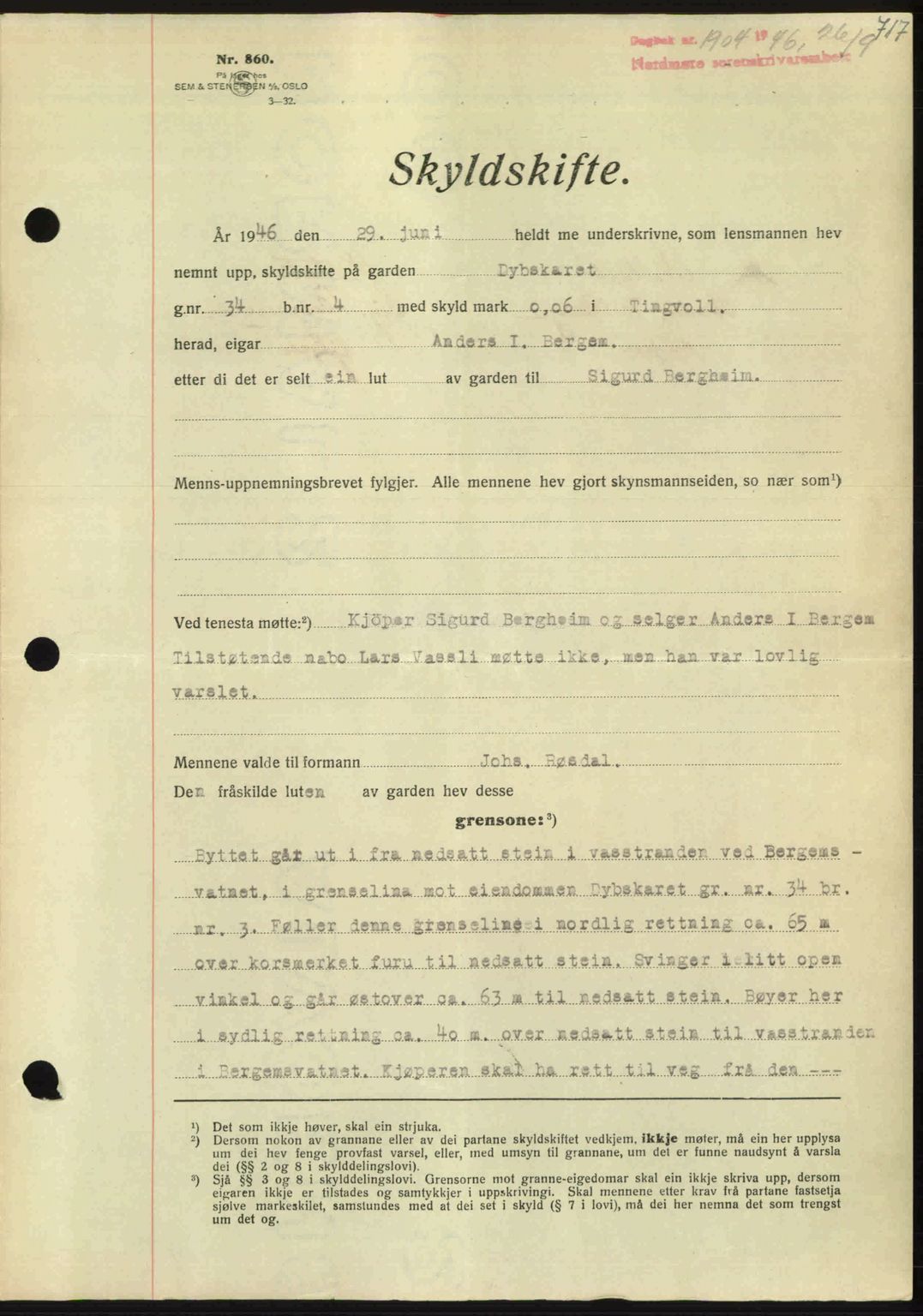 Nordmøre sorenskriveri, AV/SAT-A-4132/1/2/2Ca: Mortgage book no. A102, 1946-1946, Diary no: : 1904/1946