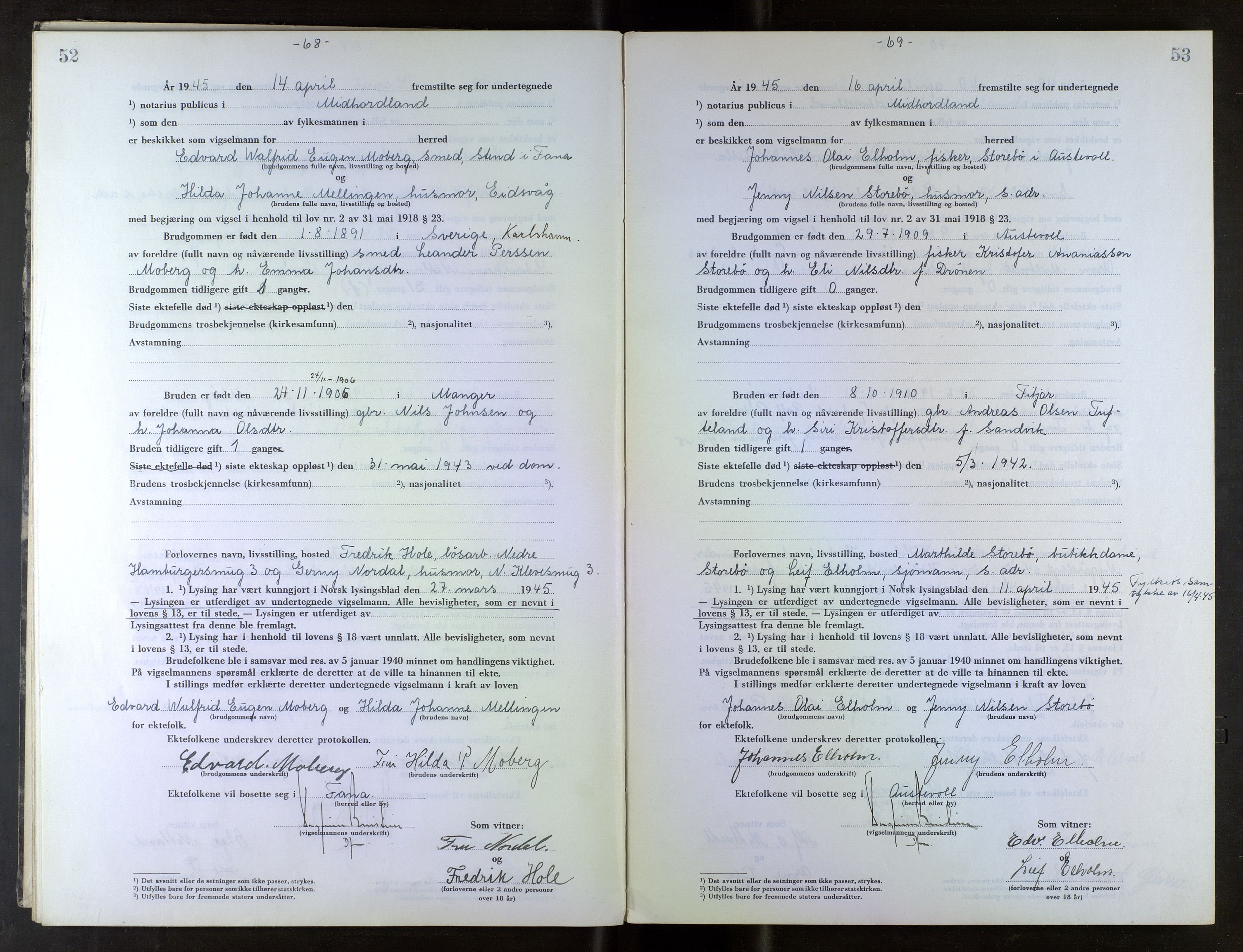 Midhordland sorenskriveri, AV/SAB-A-3001/1/M/Mc/Mca/L0007: Notarialbilag. Vigselbøker, 1945-1948, p. 52-53