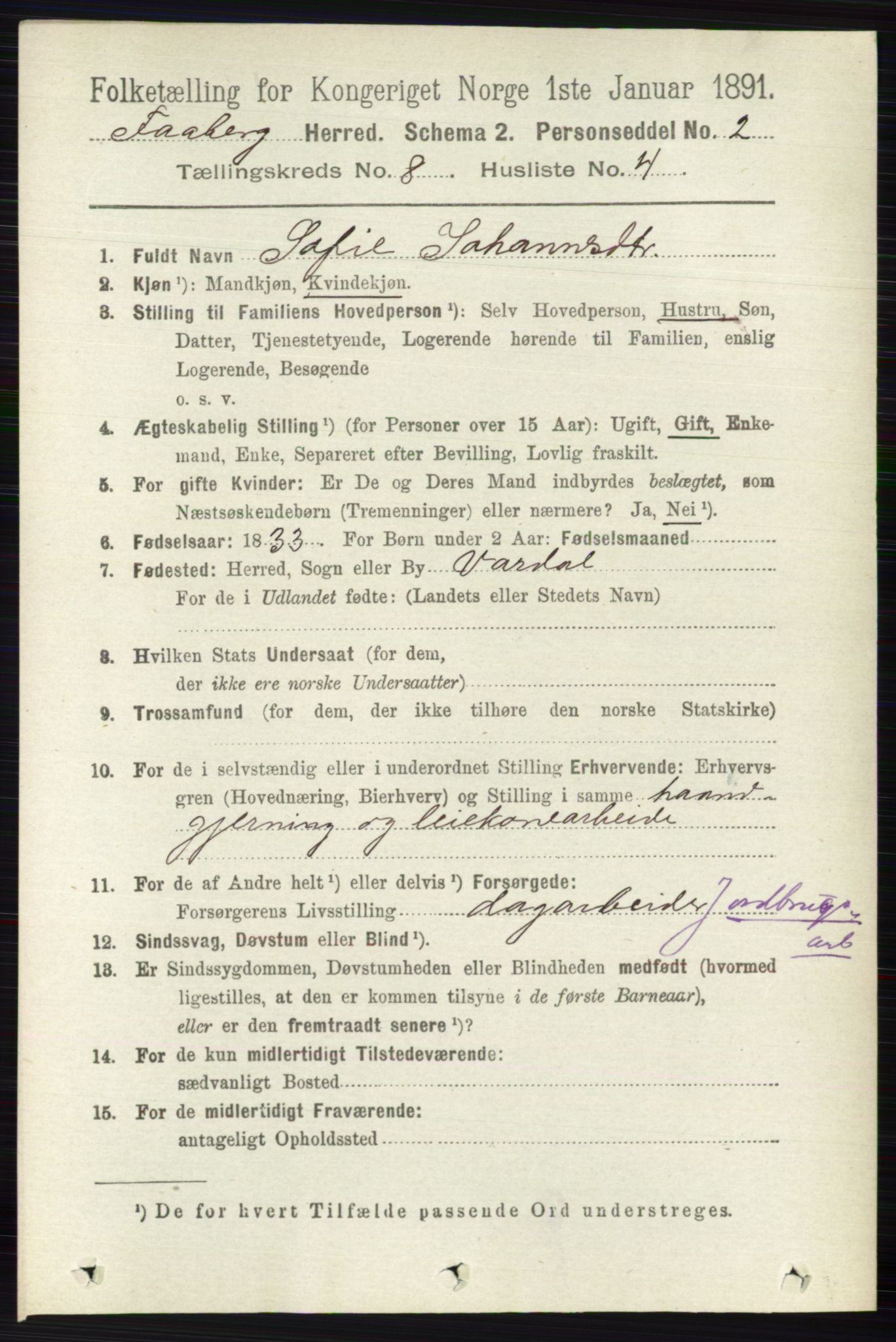 RA, 1891 census for 0524 Fåberg, 1891, p. 3427