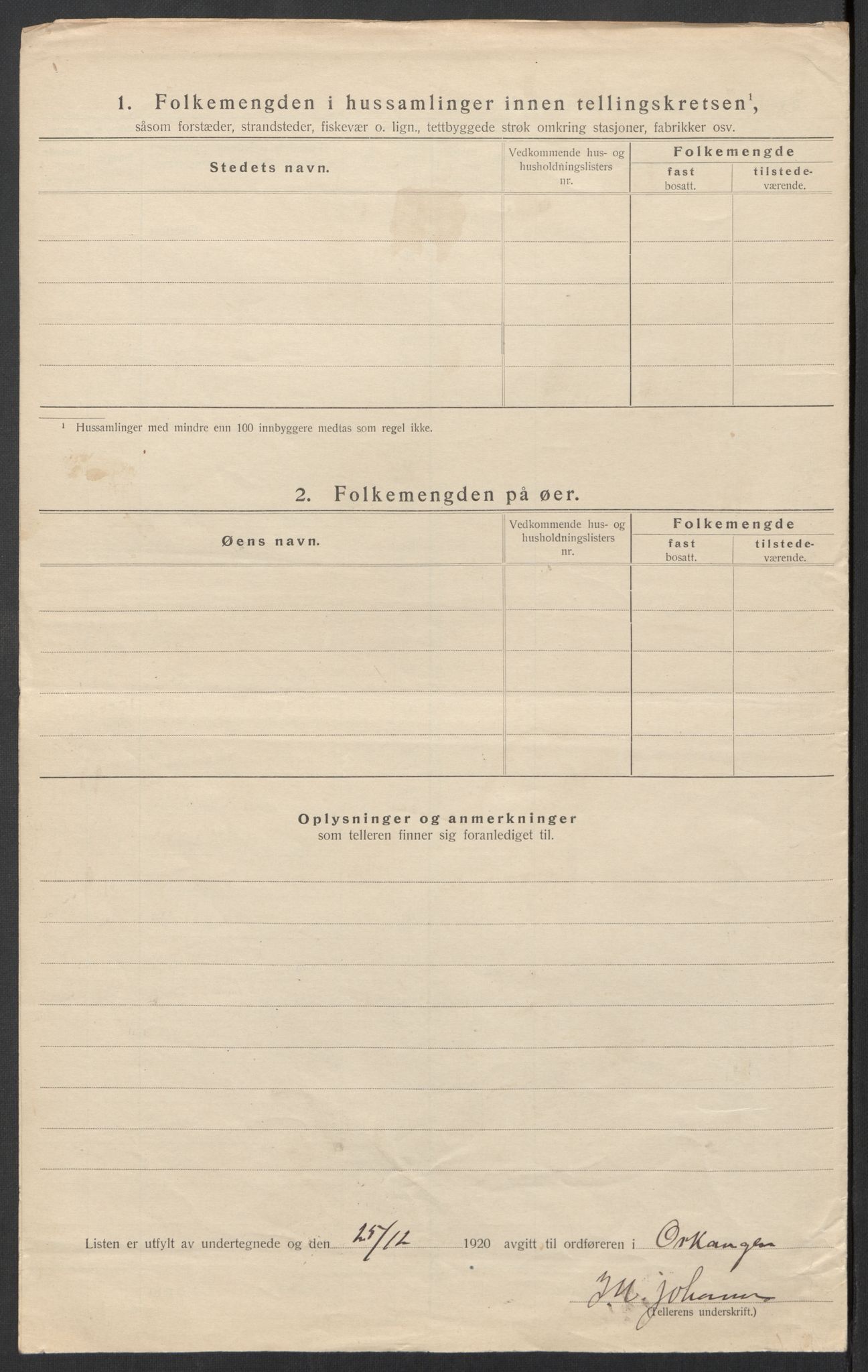 SAT, 1920 census for Orkanger, 1920, p. 16