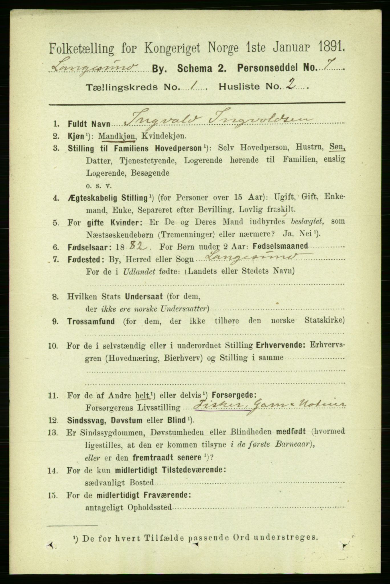 RA, 1891 census for 0802 Langesund, 1891, p. 515