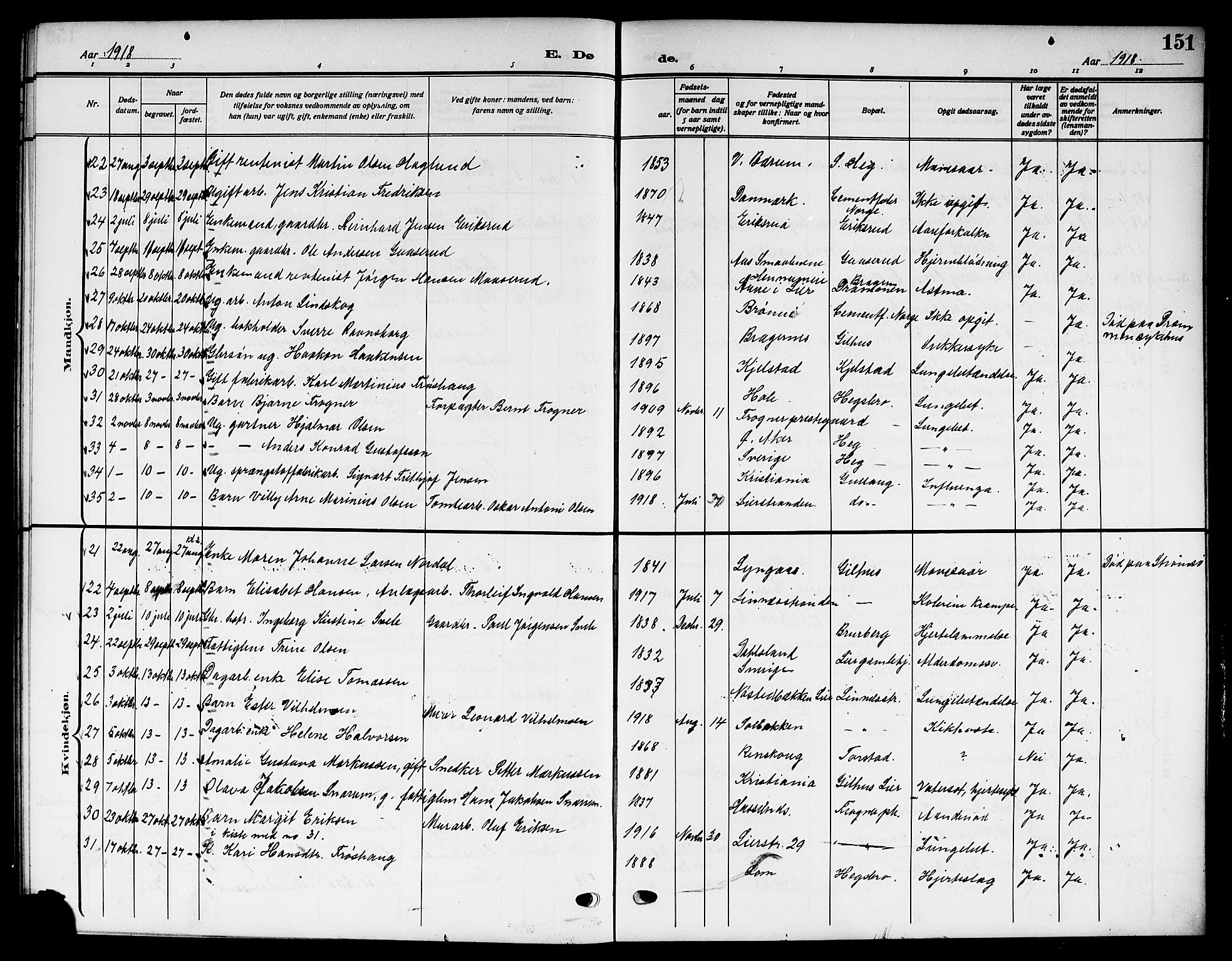 Lier kirkebøker, AV/SAKO-A-230/G/Gb/L0003: Parish register (copy) no. II 3, 1911-1919, p. 151