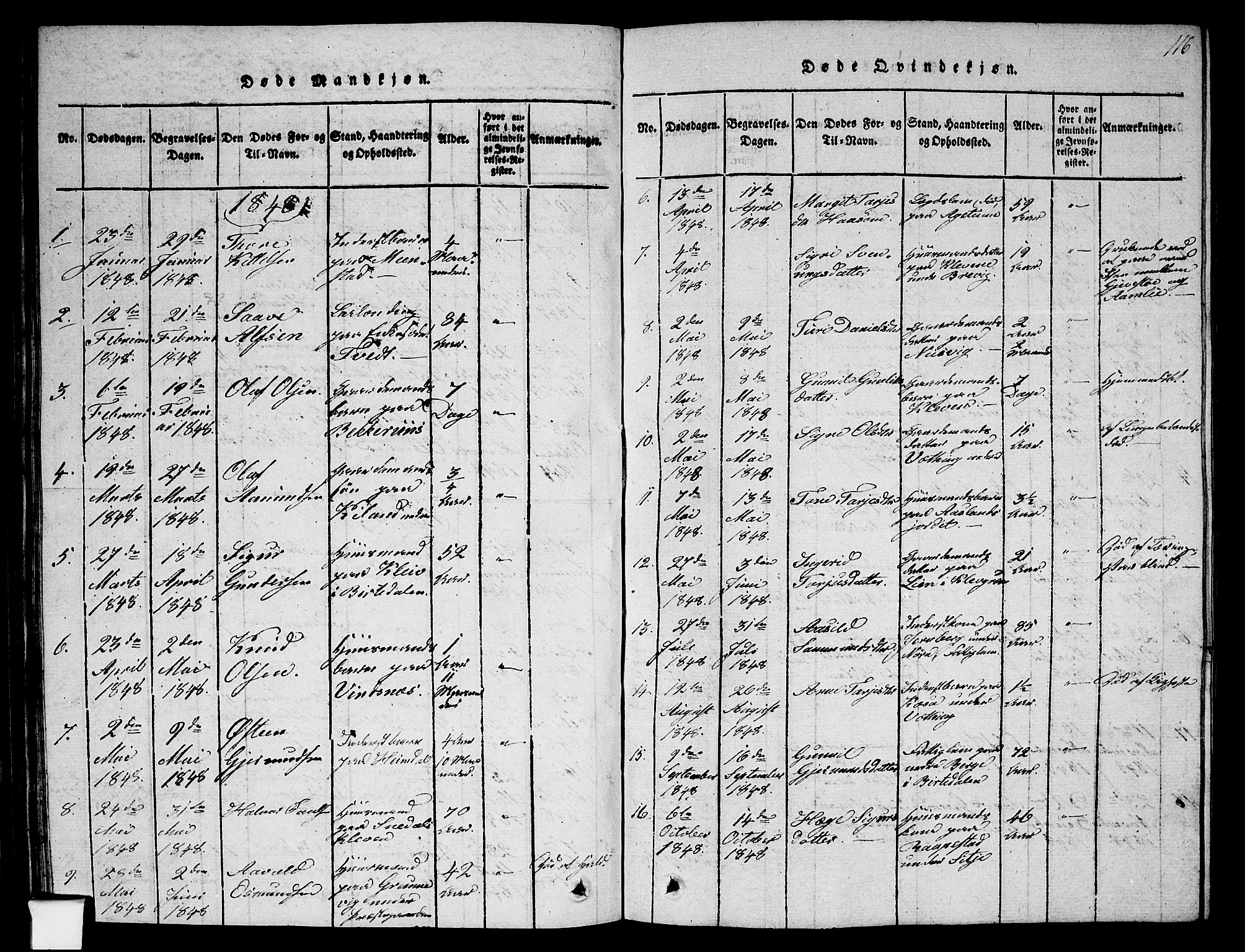 Fyresdal kirkebøker, SAKO/A-263/G/Ga/L0002: Parish register (copy) no. I 2, 1815-1857, p. 116