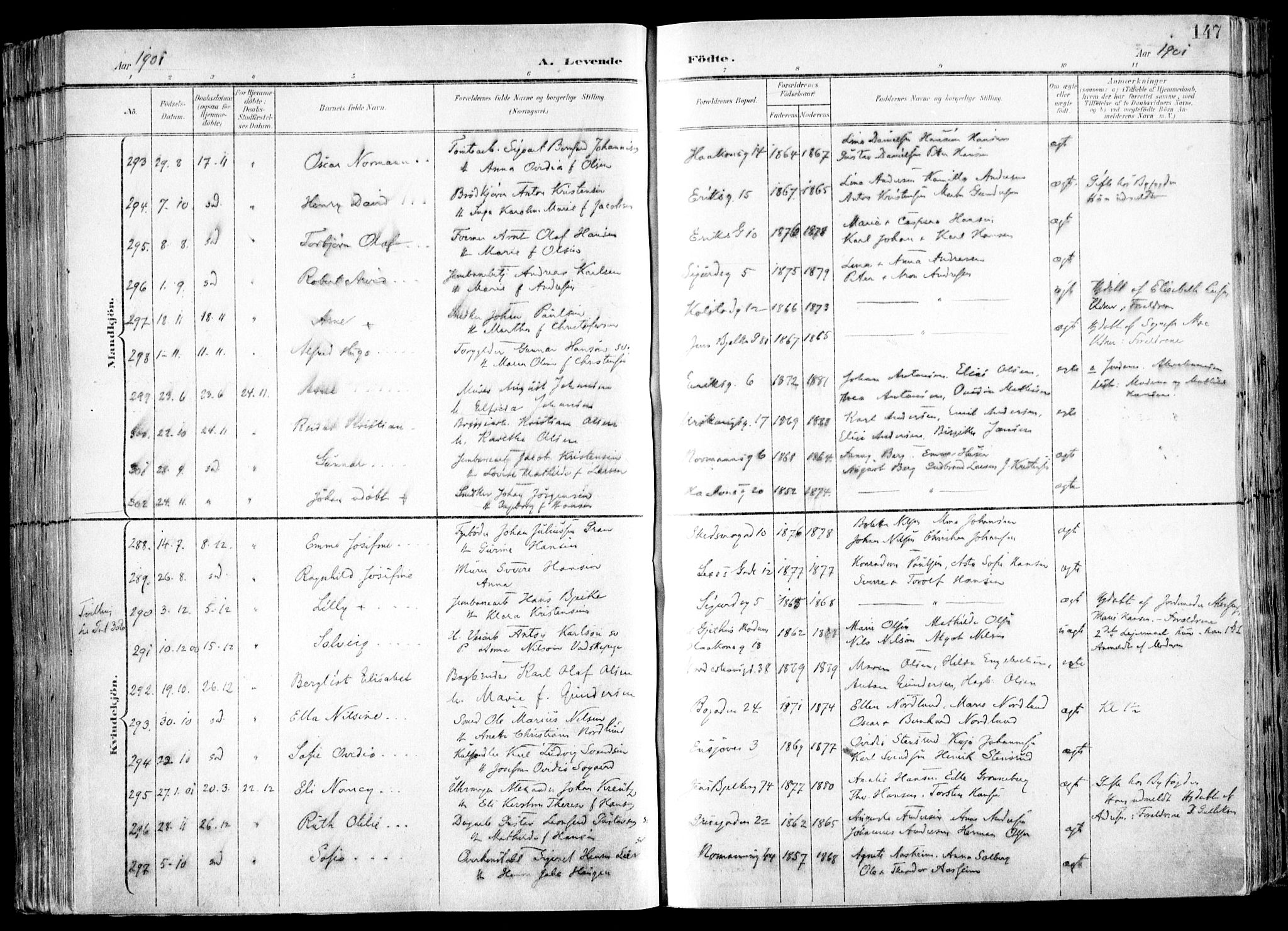 Kampen prestekontor Kirkebøker, SAO/A-10853/F/Fa/L0007: Parish register (official) no. I 7, 1897-1905, p. 147