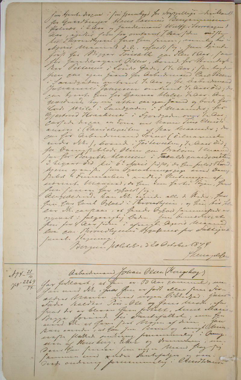 Bergen politikammer / politidistrikt, AV/SAB-A-60401/I/Ic, 1874-1878