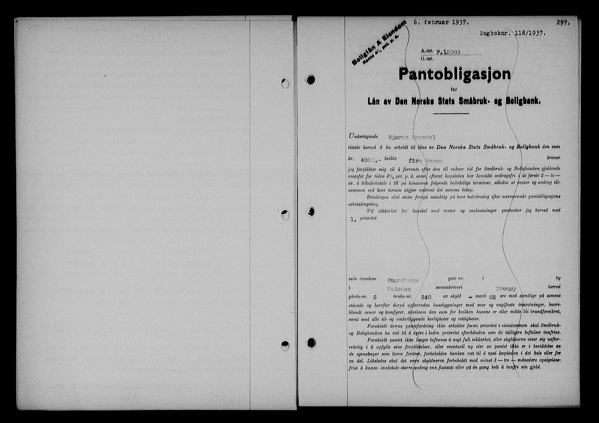 Nedenes sorenskriveri, SAK/1221-0006/G/Gb/Gba/L0043: Mortgage book no. 39, 1936-1937, Diary no: : 118/1937