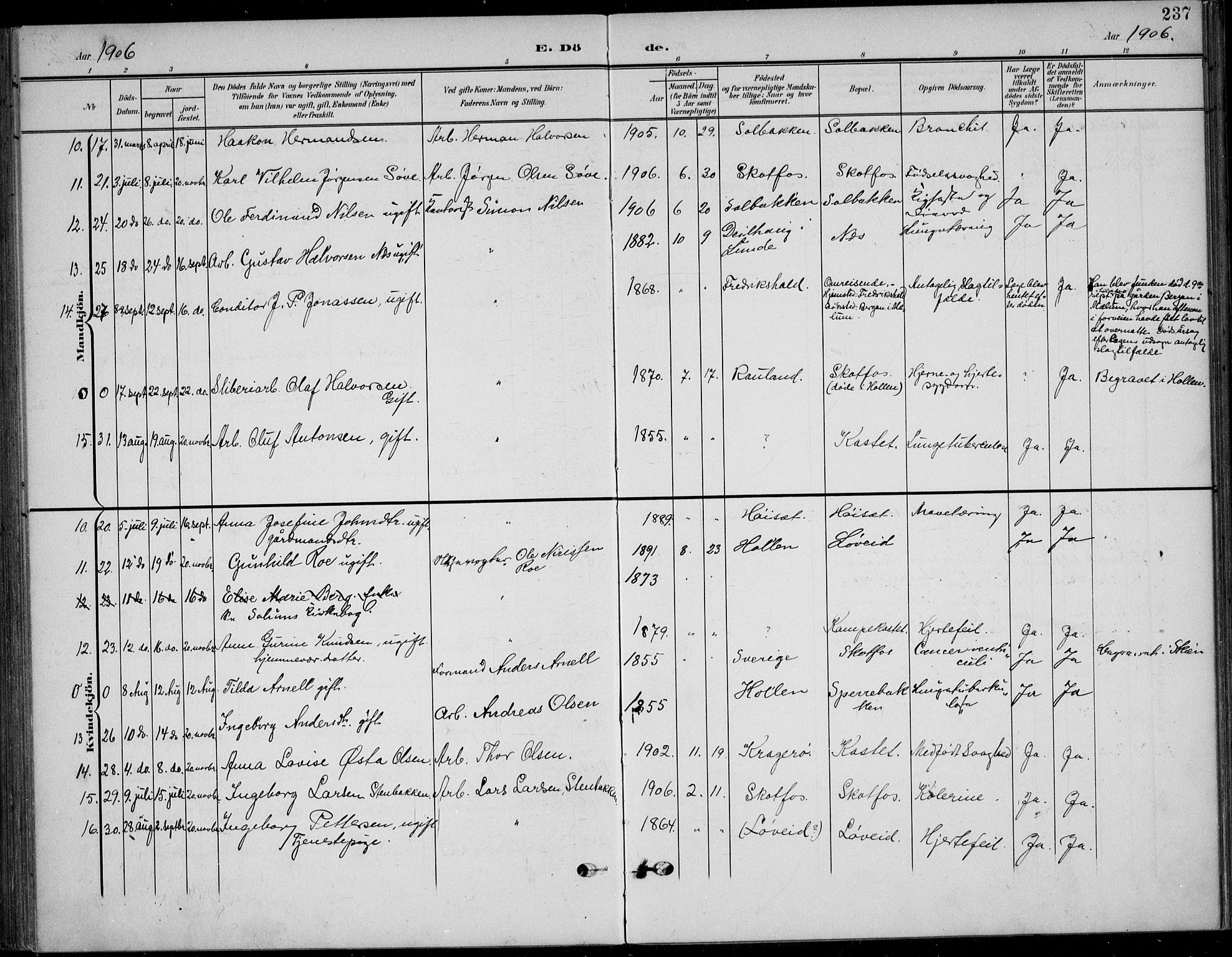 Solum kirkebøker, SAKO/A-306/F/Fb/L0003: Parish register (official) no. II 3, 1901-1912, p. 237