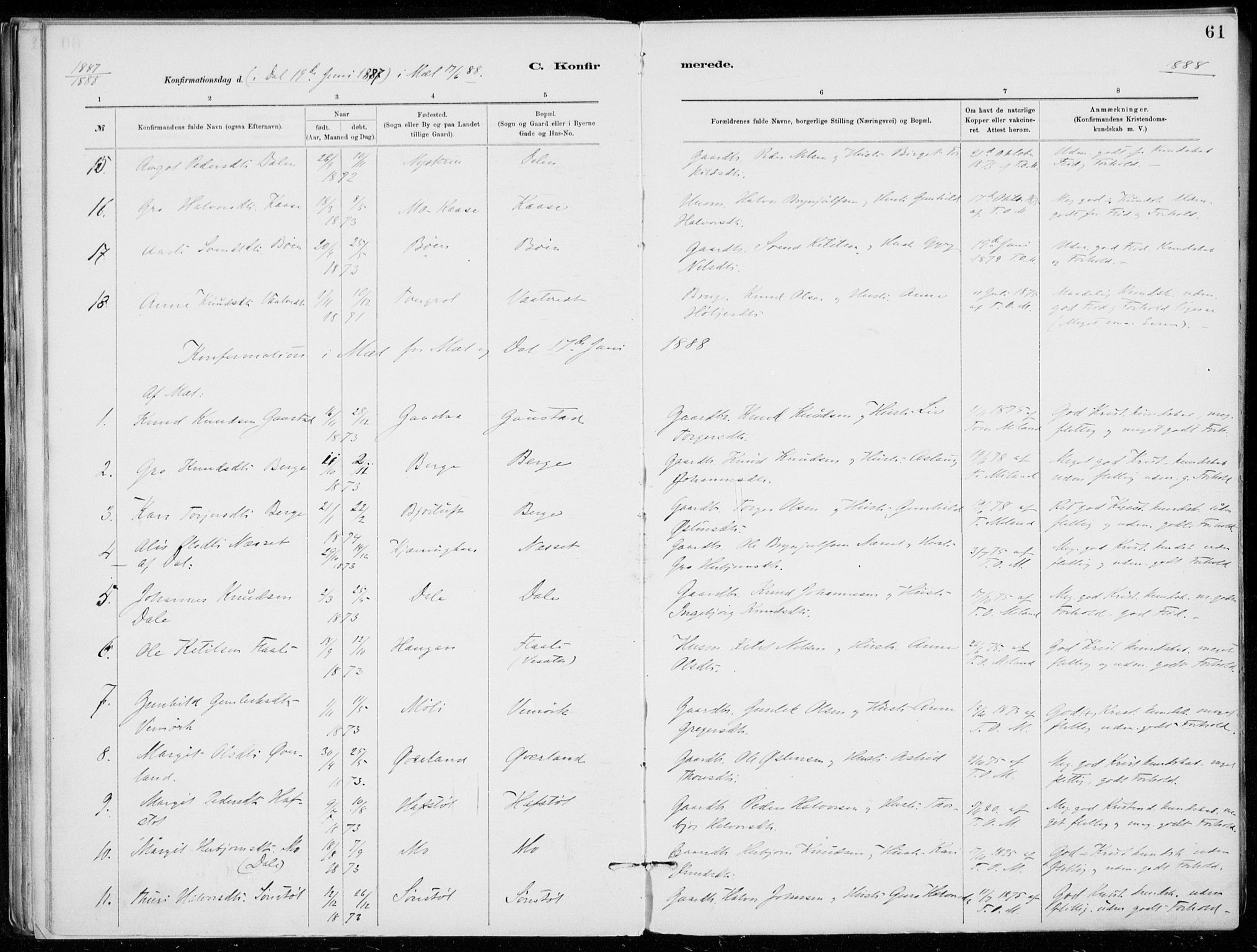 Tinn kirkebøker, AV/SAKO-A-308/F/Fb/L0002: Parish register (official) no. II 2, 1878-1917, p. 61